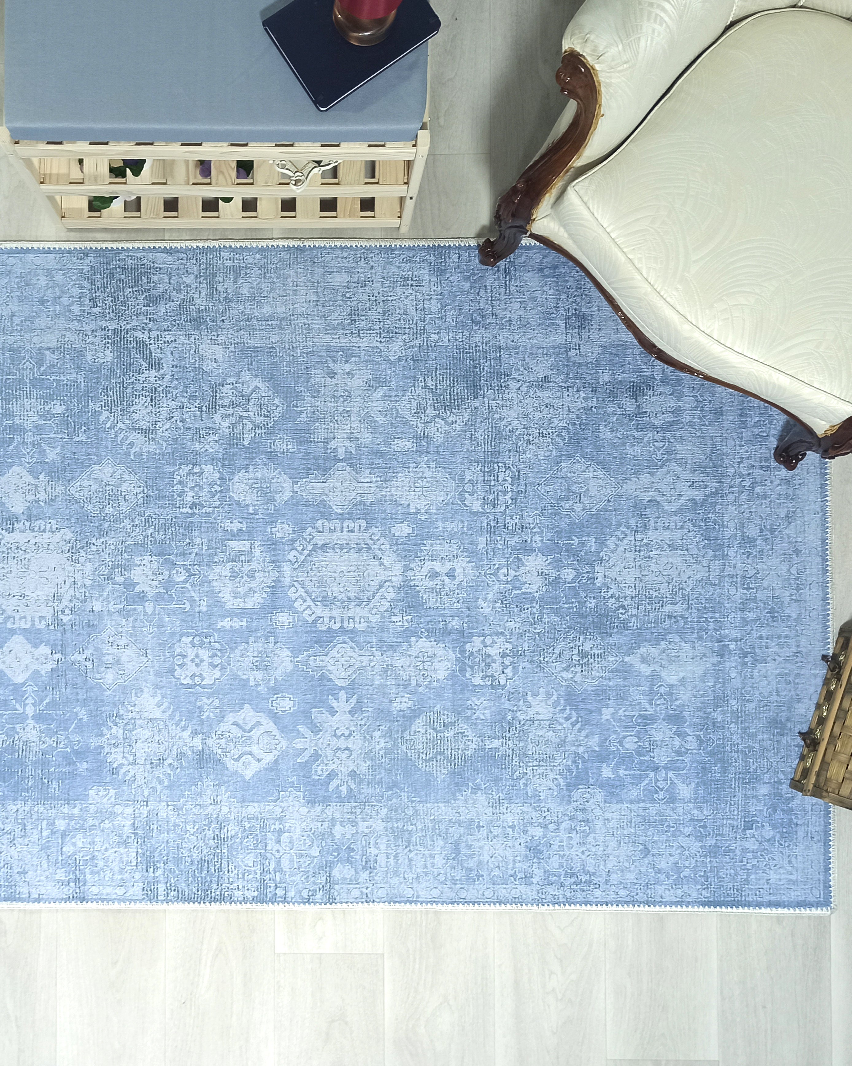 Turkish Gray Light Blue Vintage look Rug