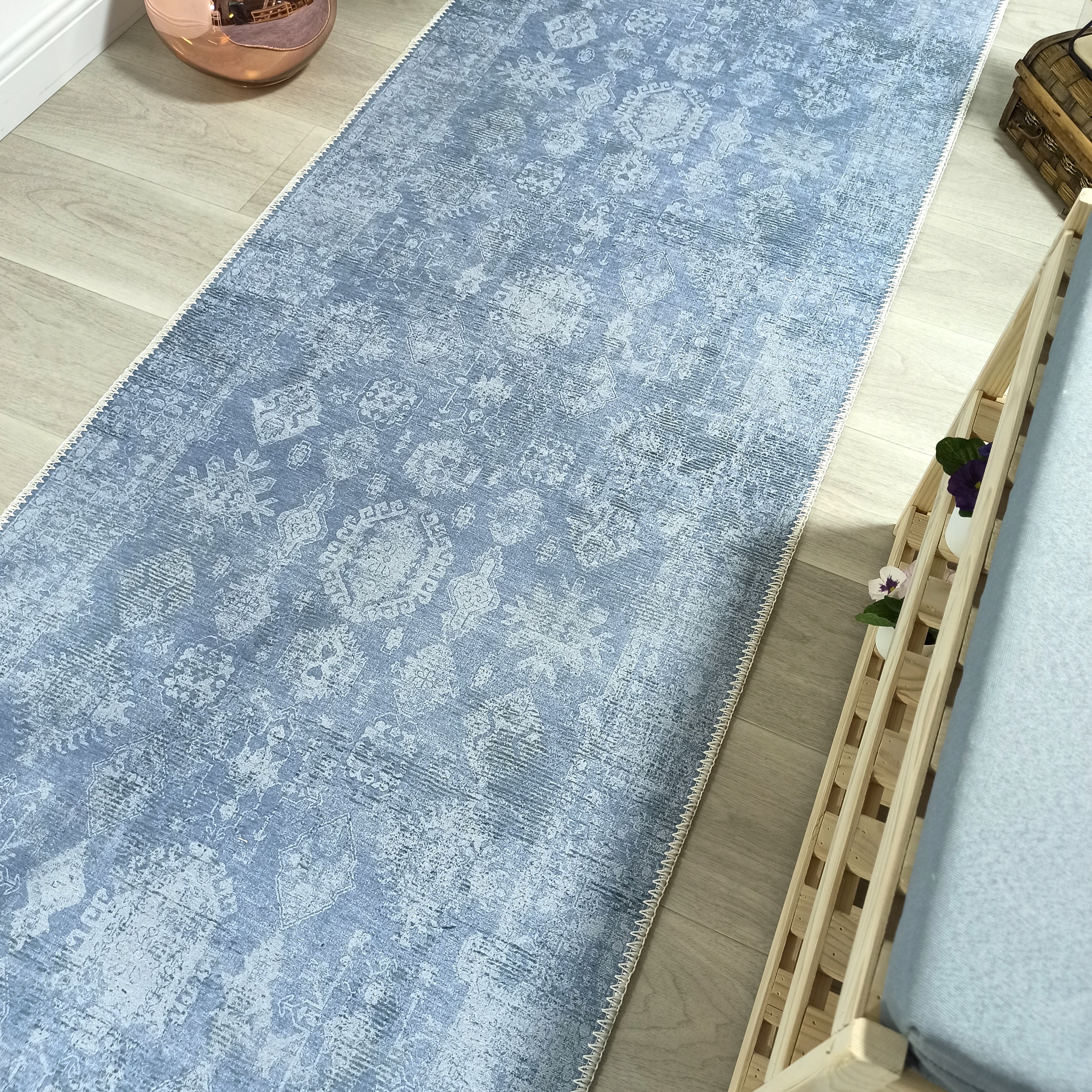 Turkish Gray Light Blue Vintage look Rug