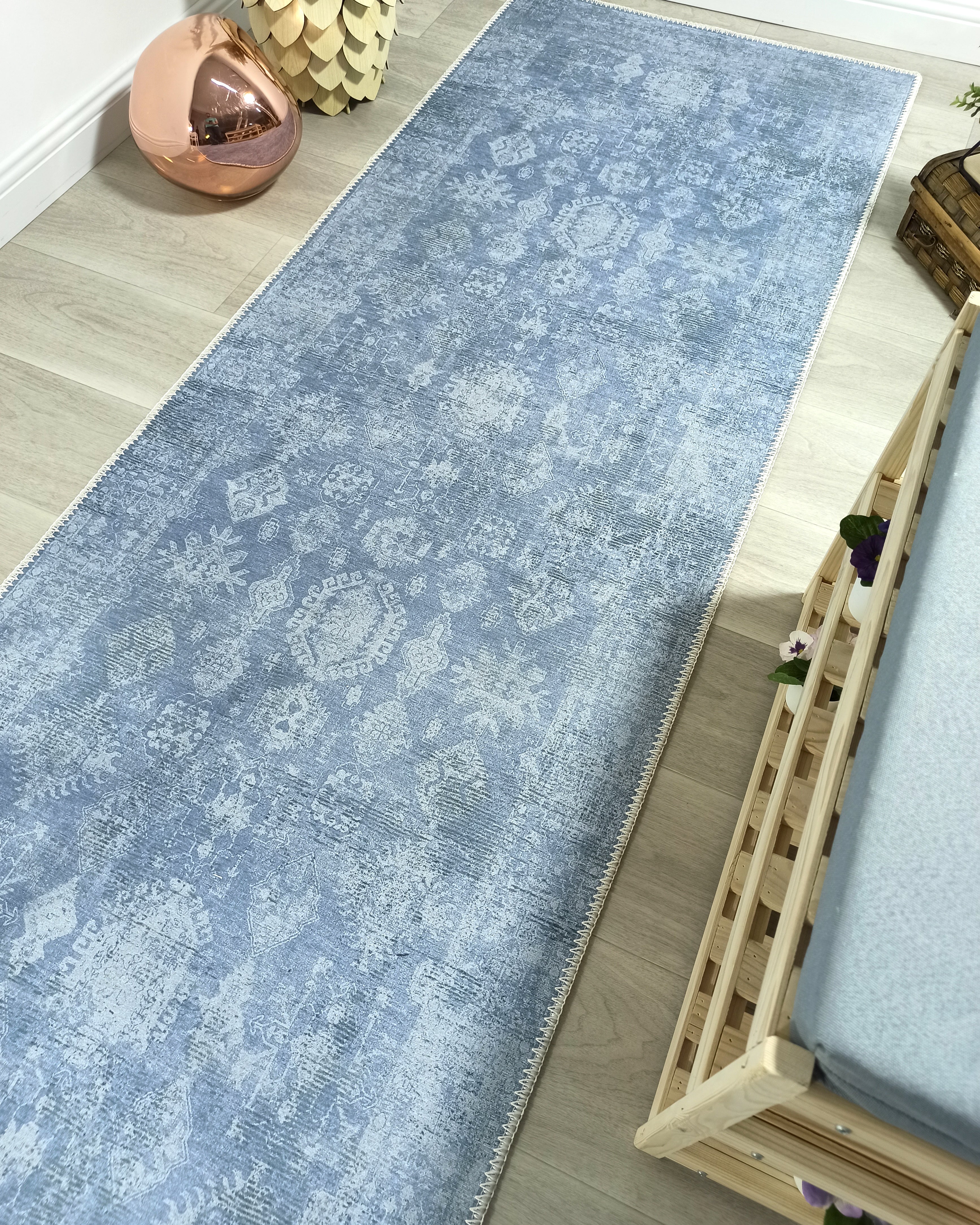 Turkish Gray Light Blue Vintage look Rug