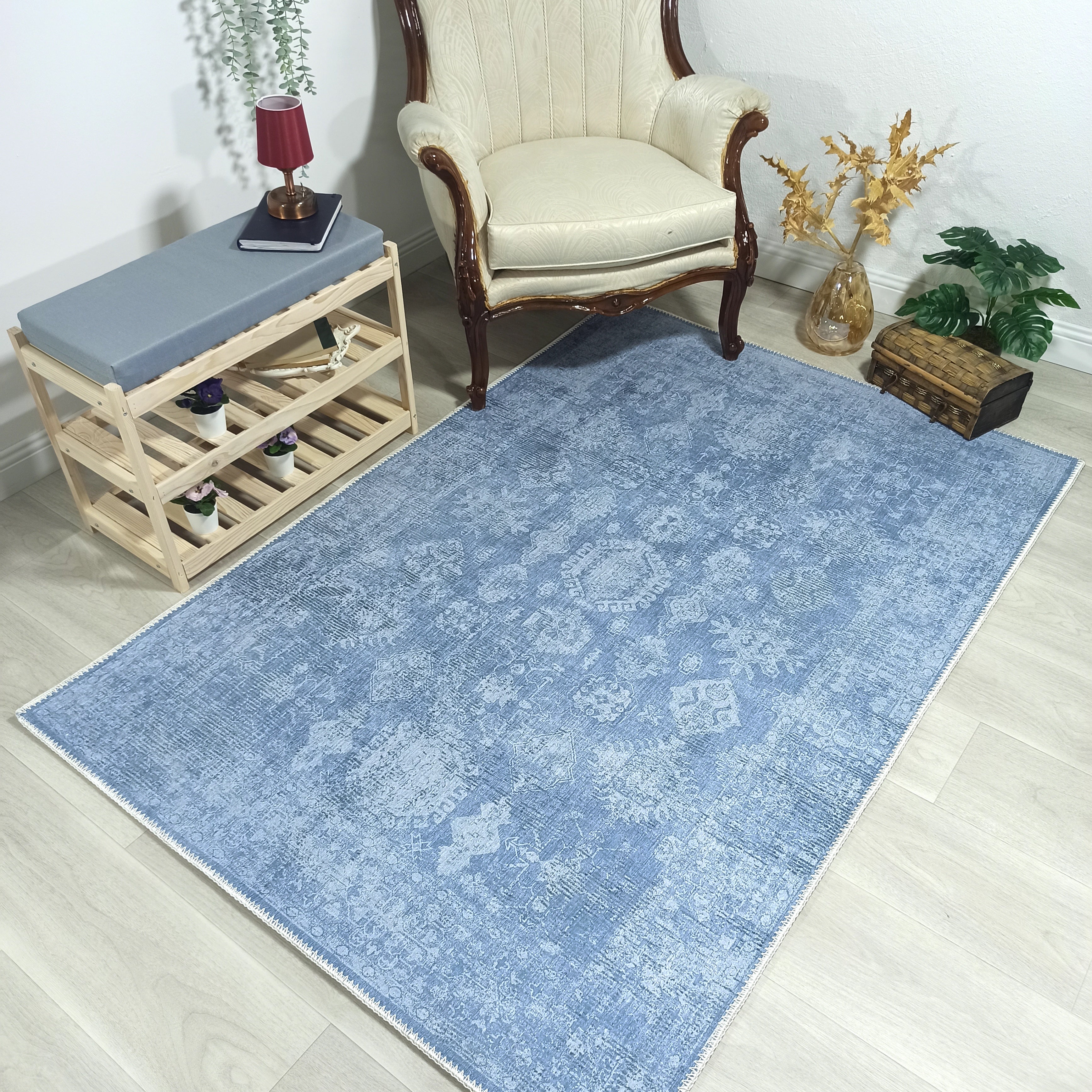 Turkish Gray Light Blue Vintage look Rug