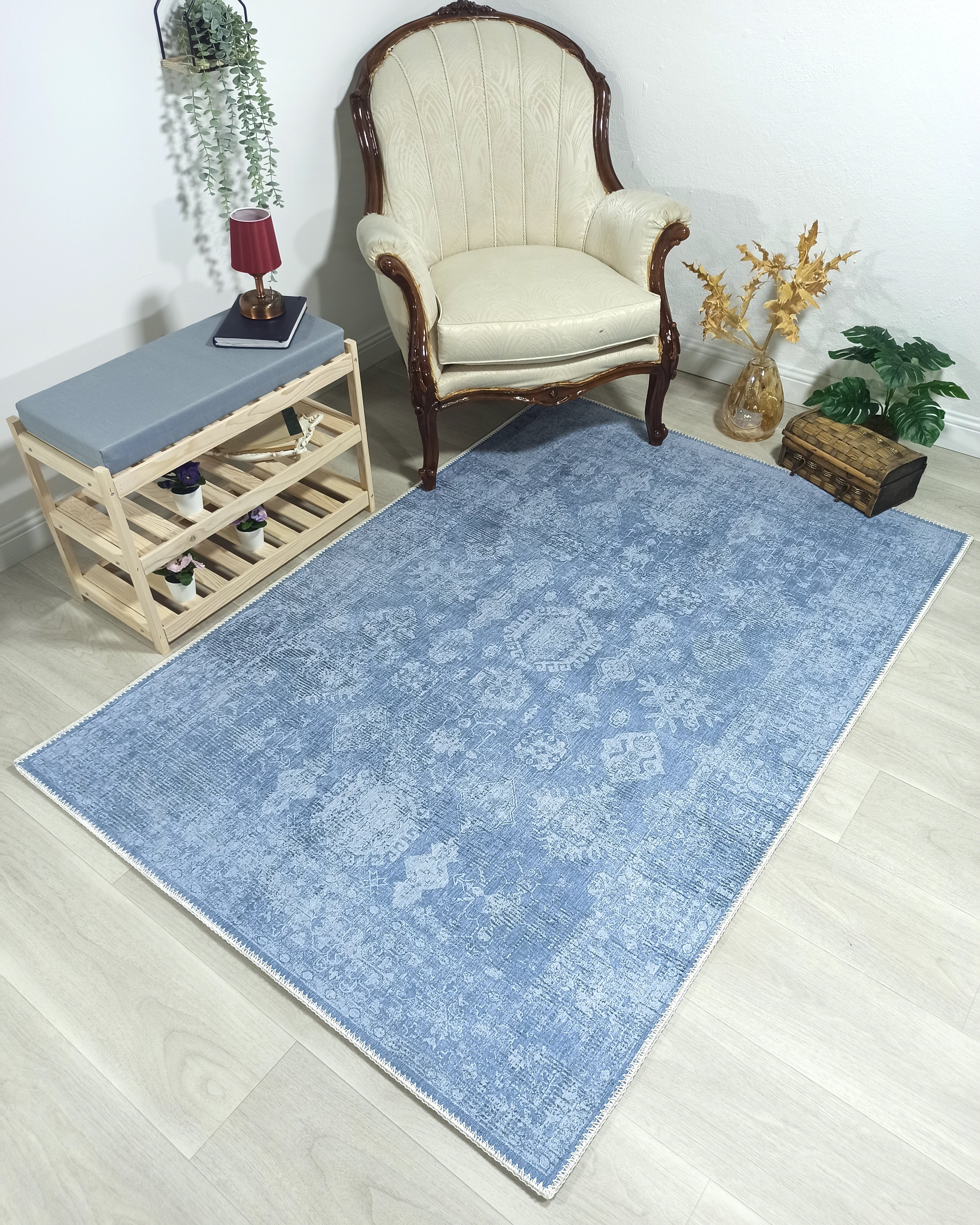 Turkish Gray Light Blue Vintage look Rug
