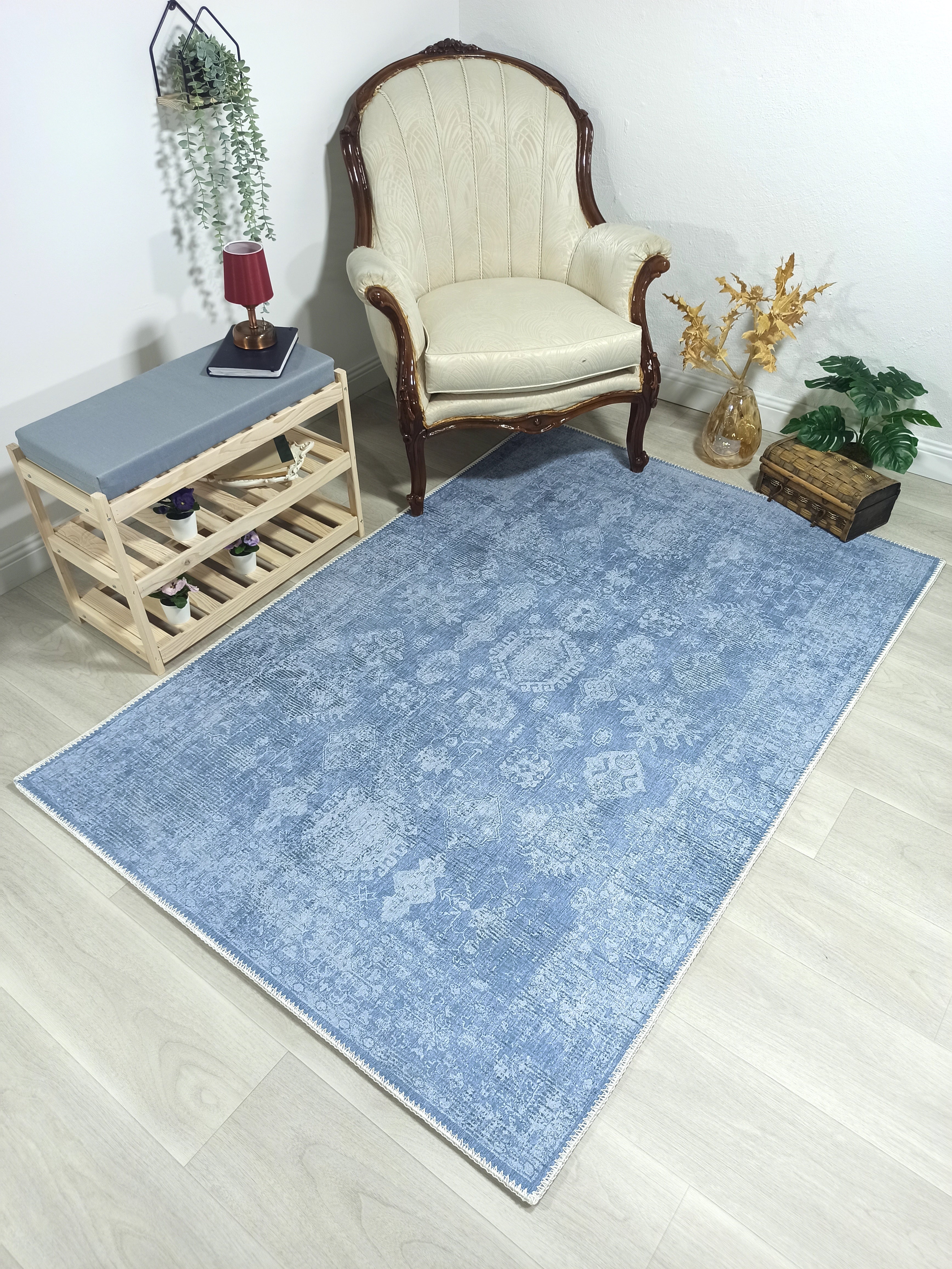 Turkish Gray Light Blue Vintage look Rug