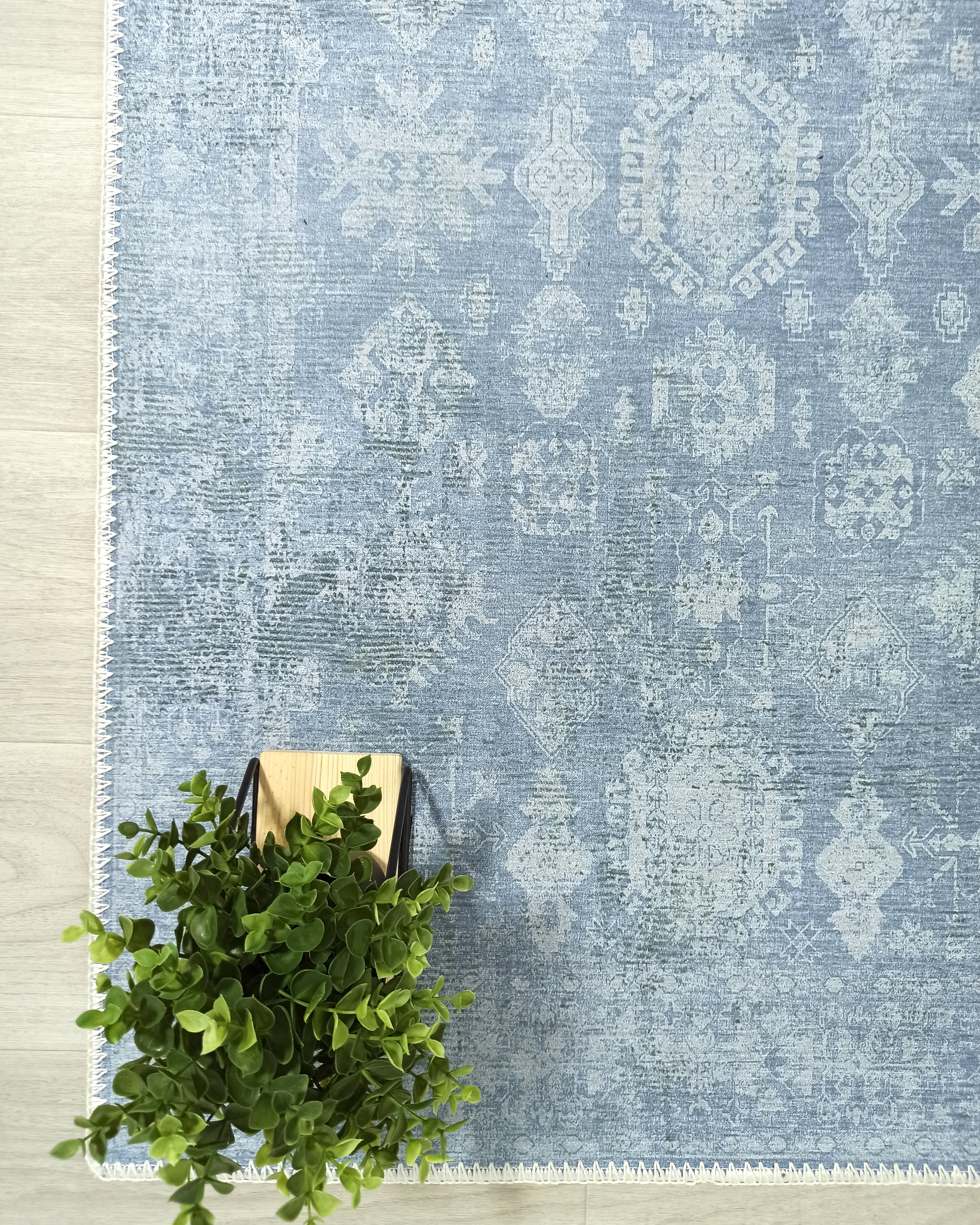 Turkish Gray Light Blue Vintage look Rug