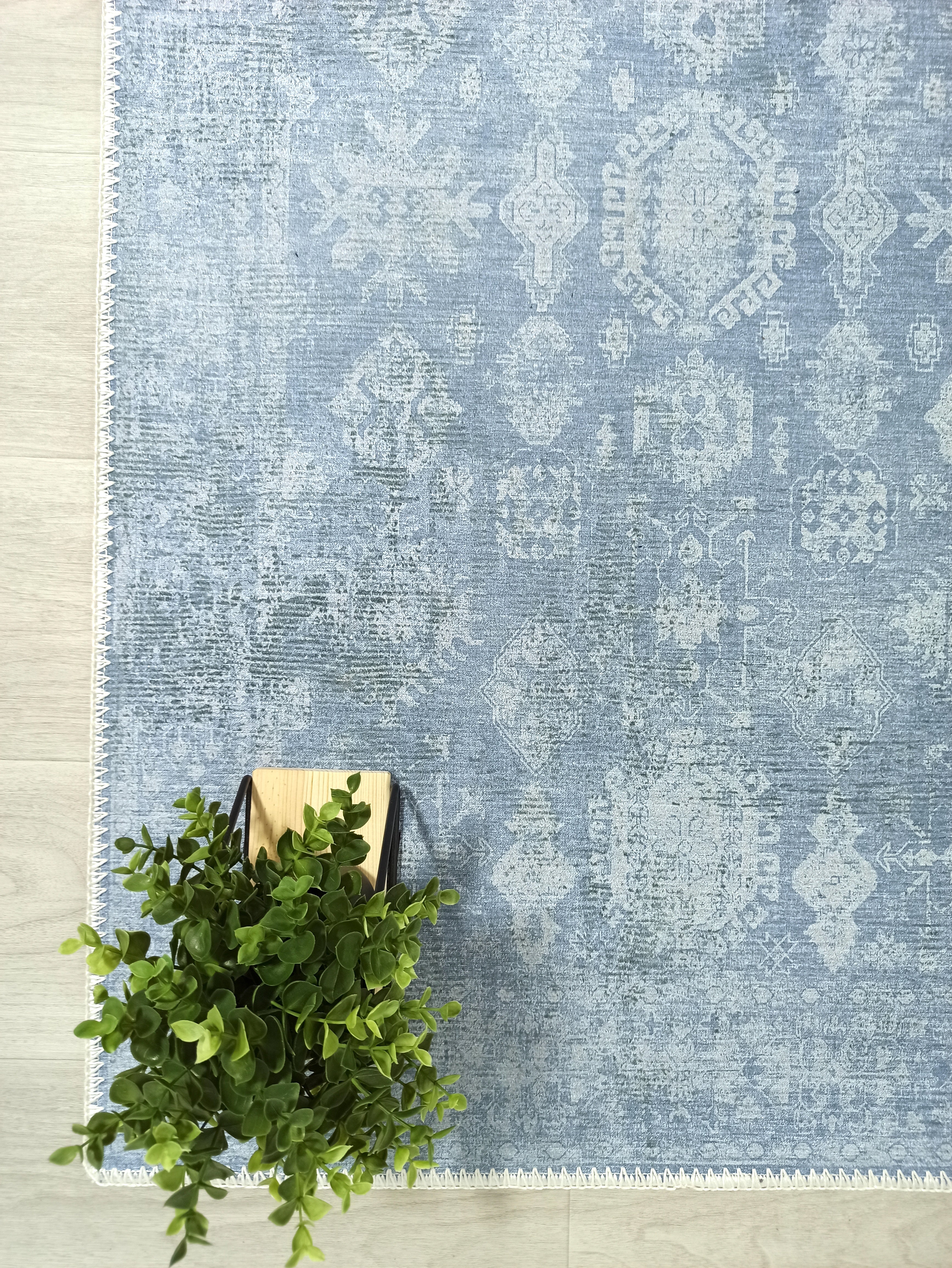 Turkish Gray Light Blue Vintage look Rug
