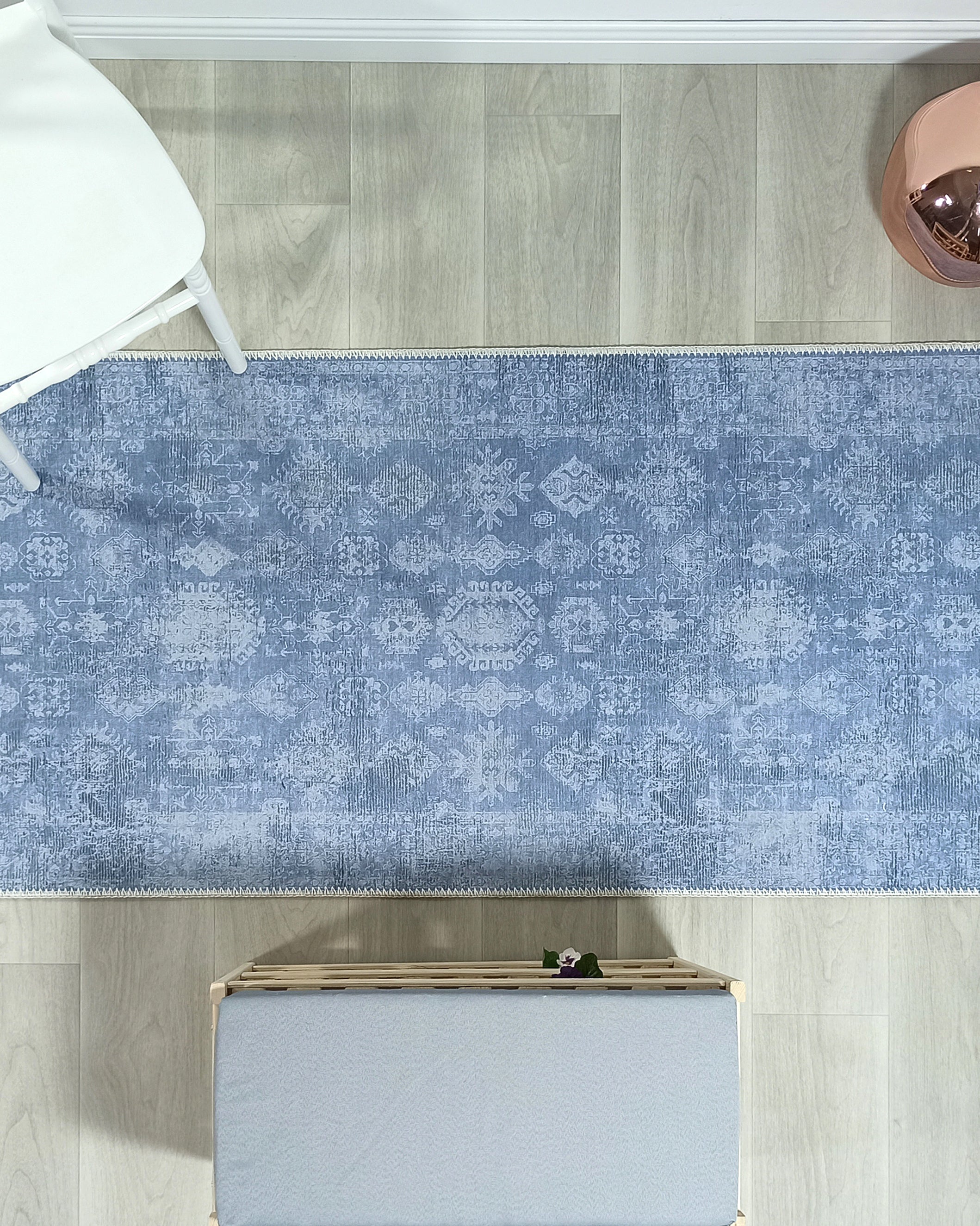 Turkish Gray Light Blue Vintage look Rug