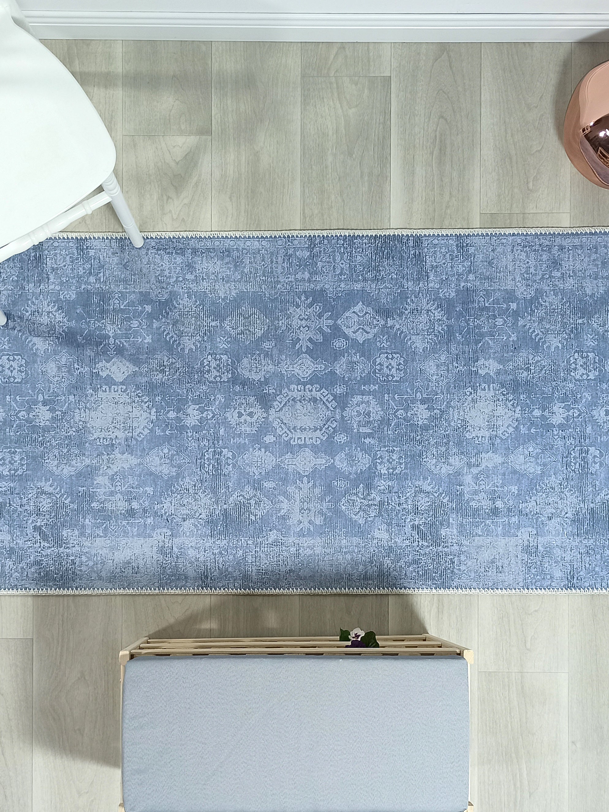 Turkish Gray Light Blue Vintage look Rug