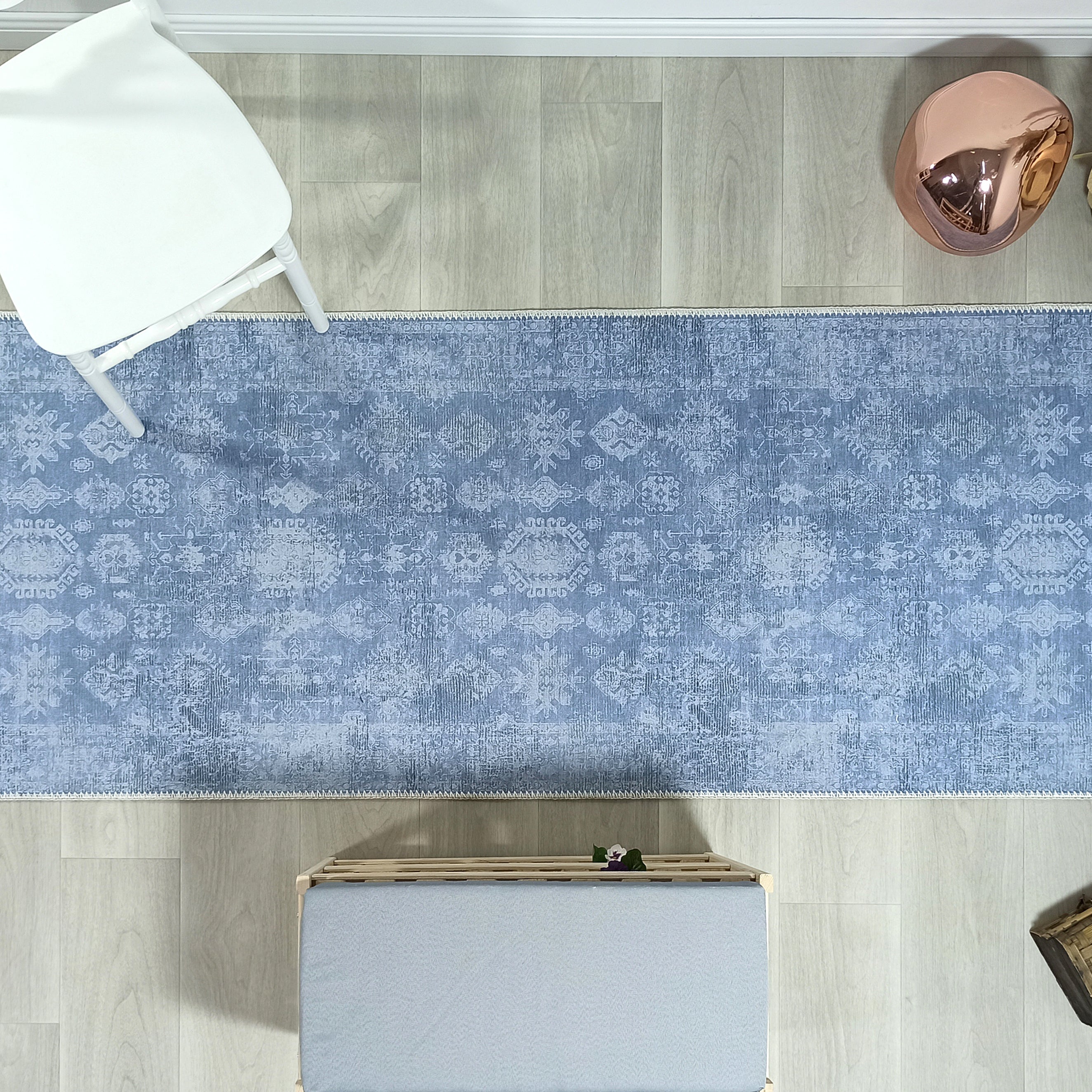 Turkish Gray Light Blue Vintage look Rug