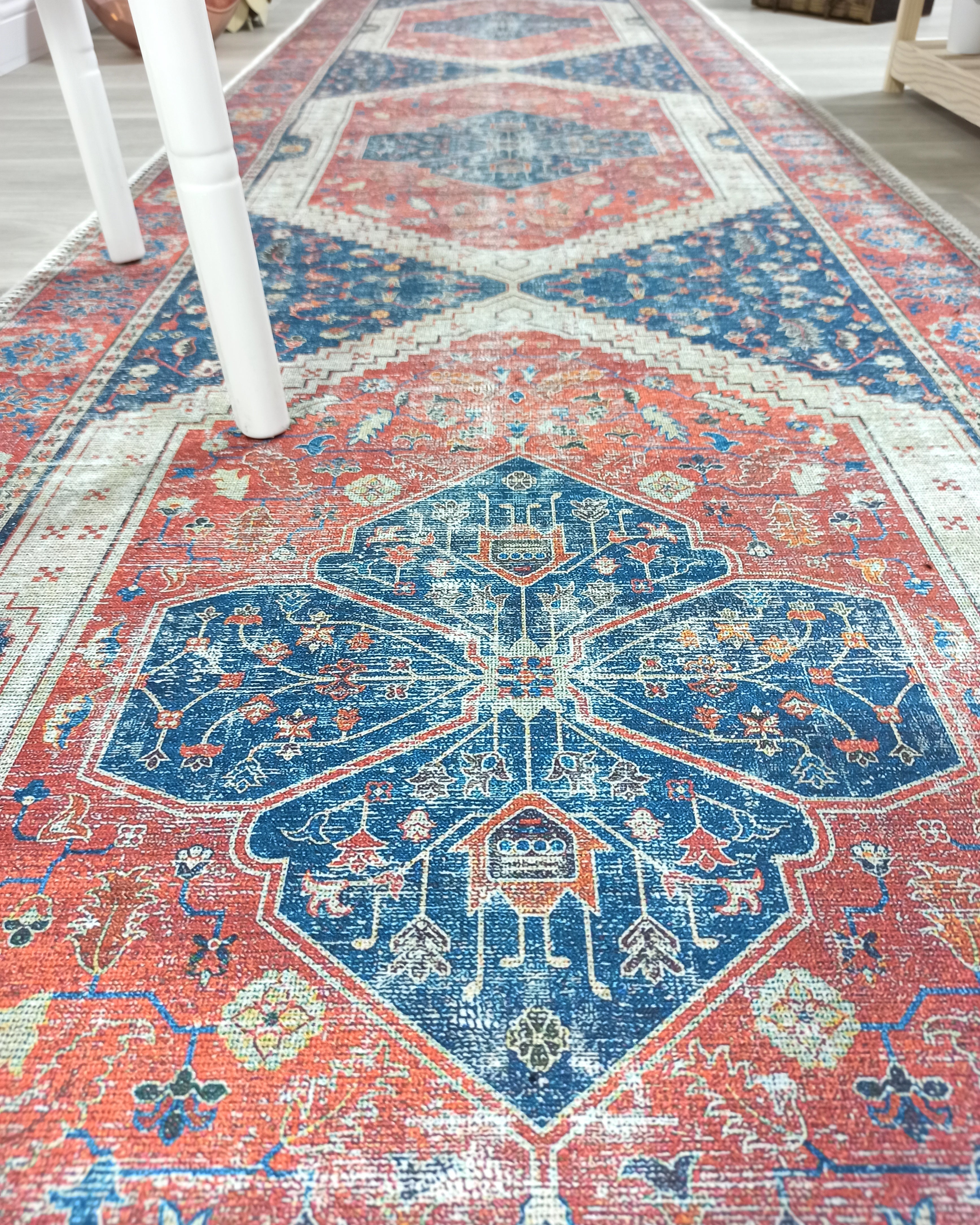 Turkish Vintage Distressed Looks Red Blue Rug
