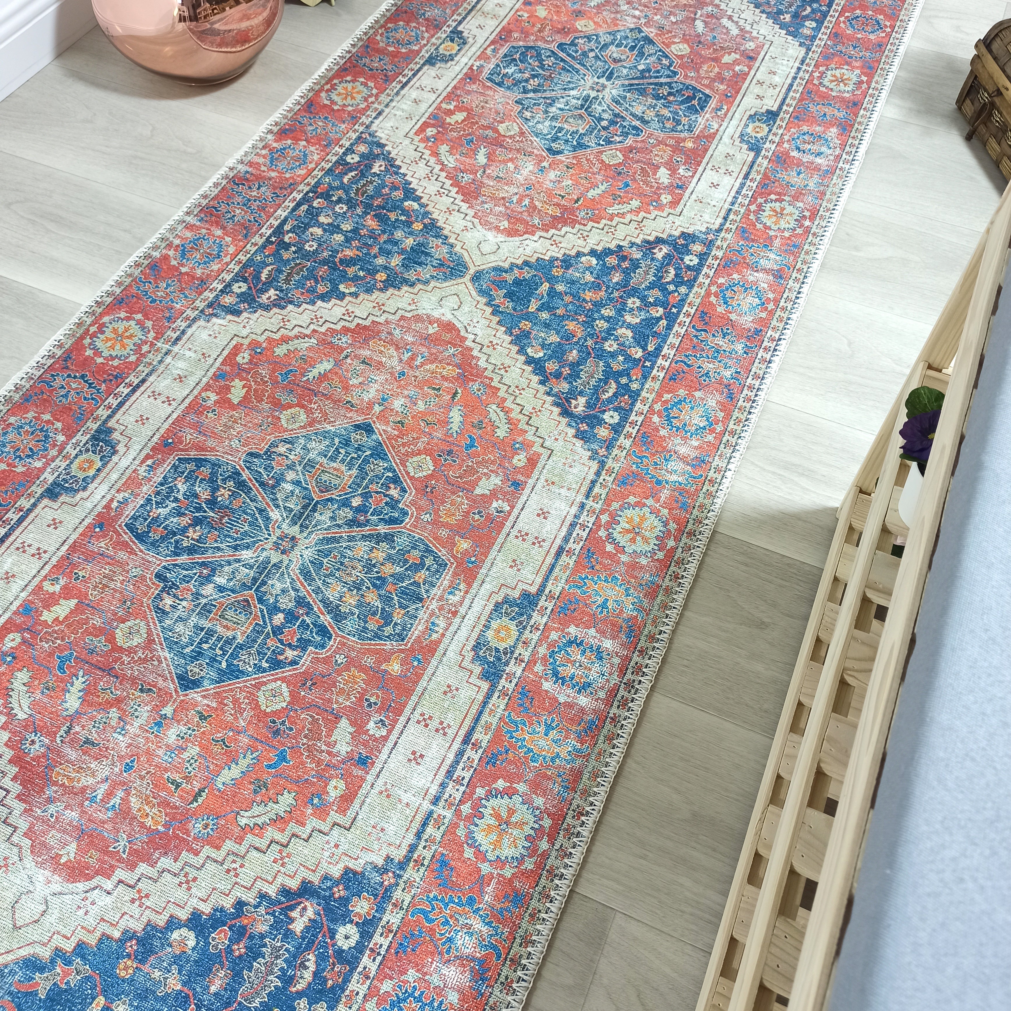 Turkish Vintage Distressed Looks Red Blue Rug