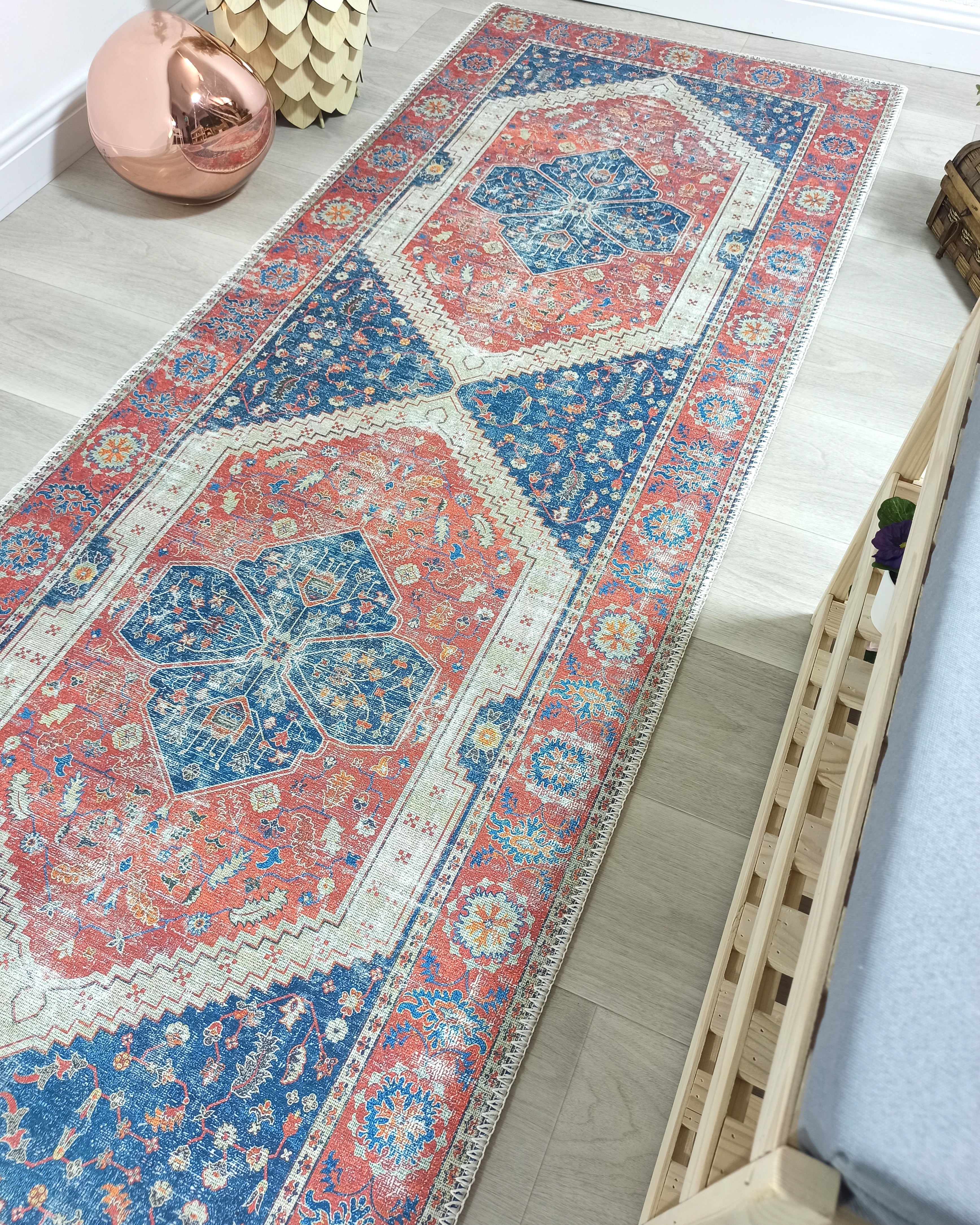 Turkish Vintage Distressed Looks Red Blue Rug