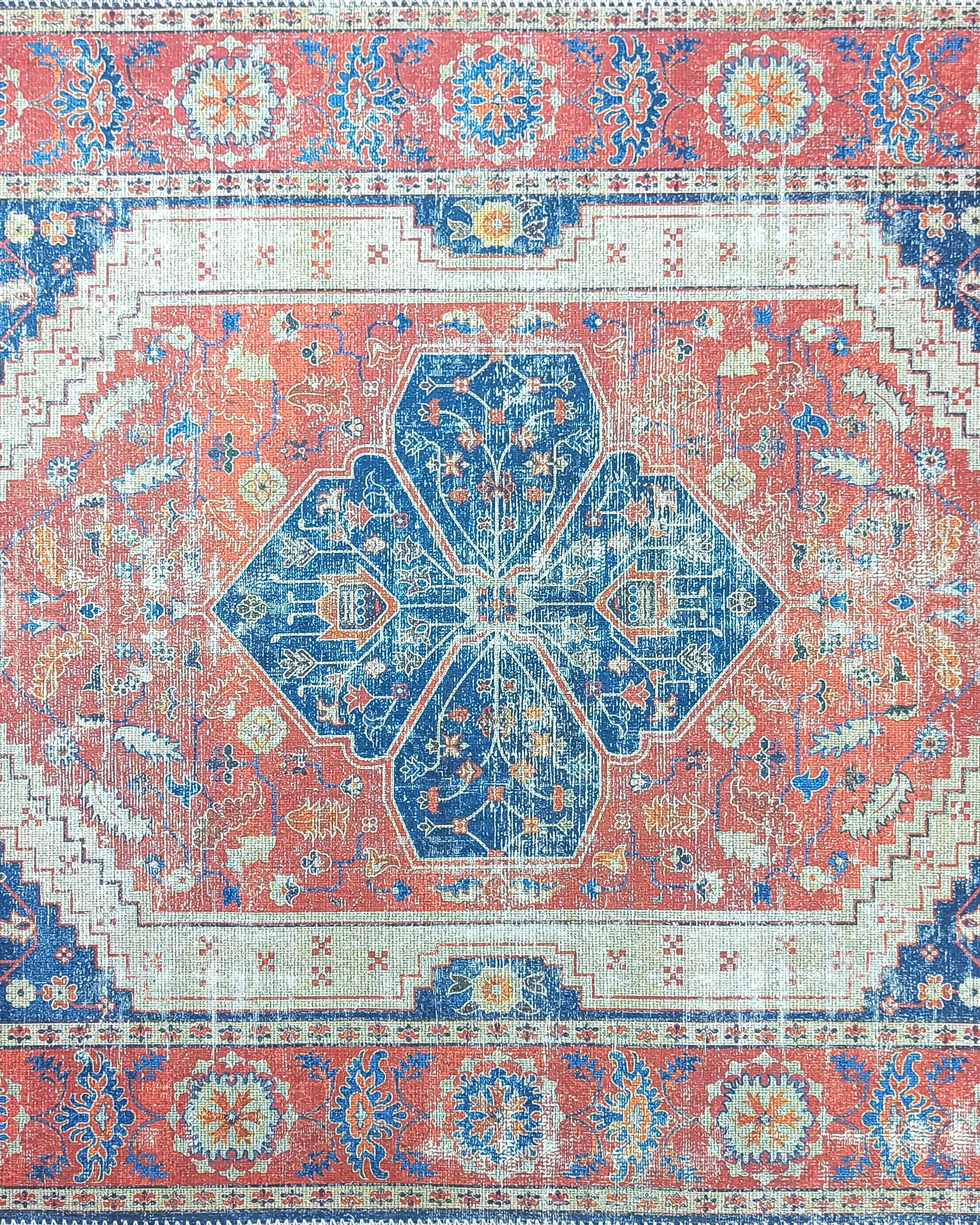 Turkish Vintage Distressed Looks Red Blue Rug