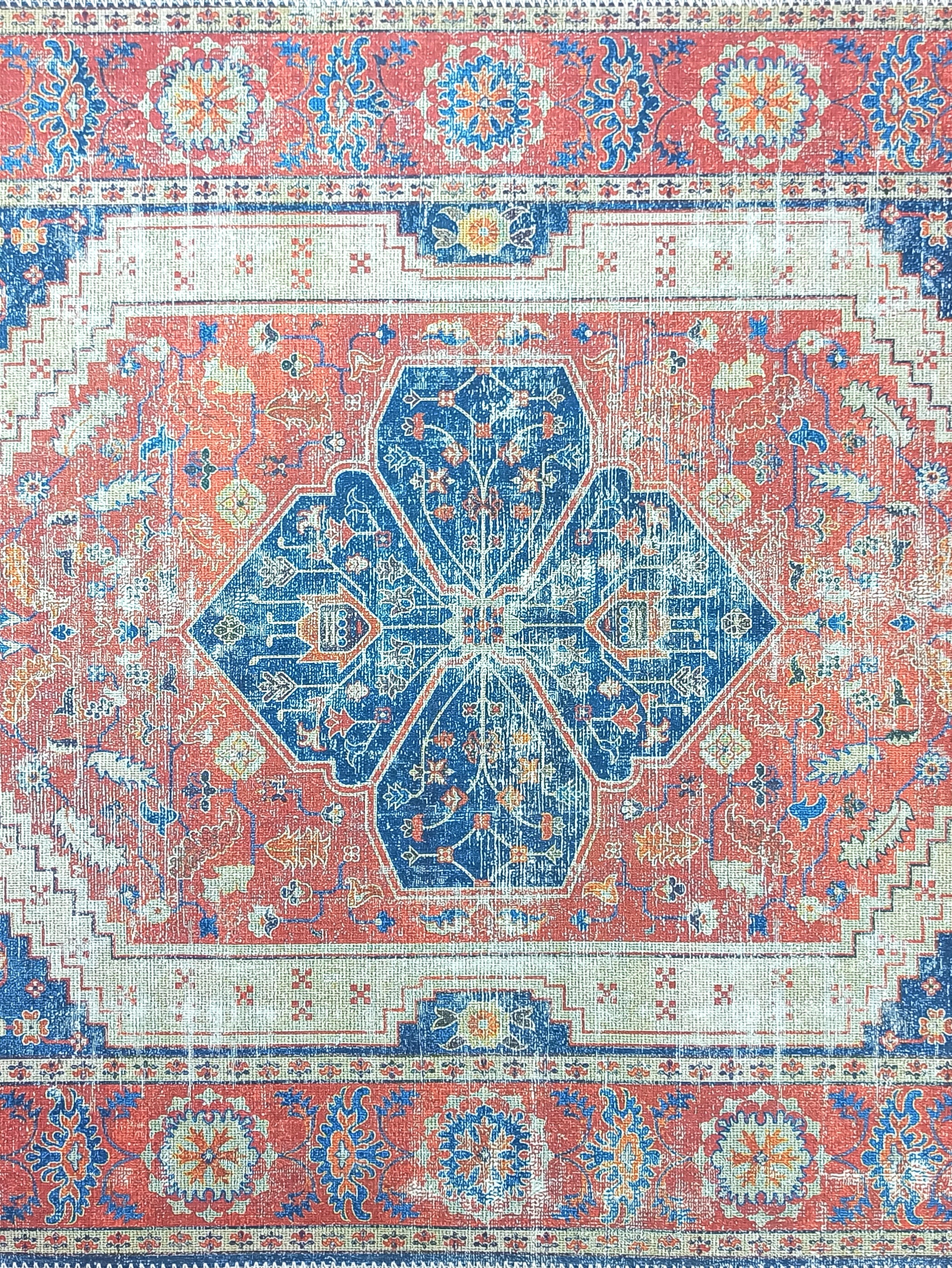 Turkish Vintage Distressed Looks Red Blue Rug