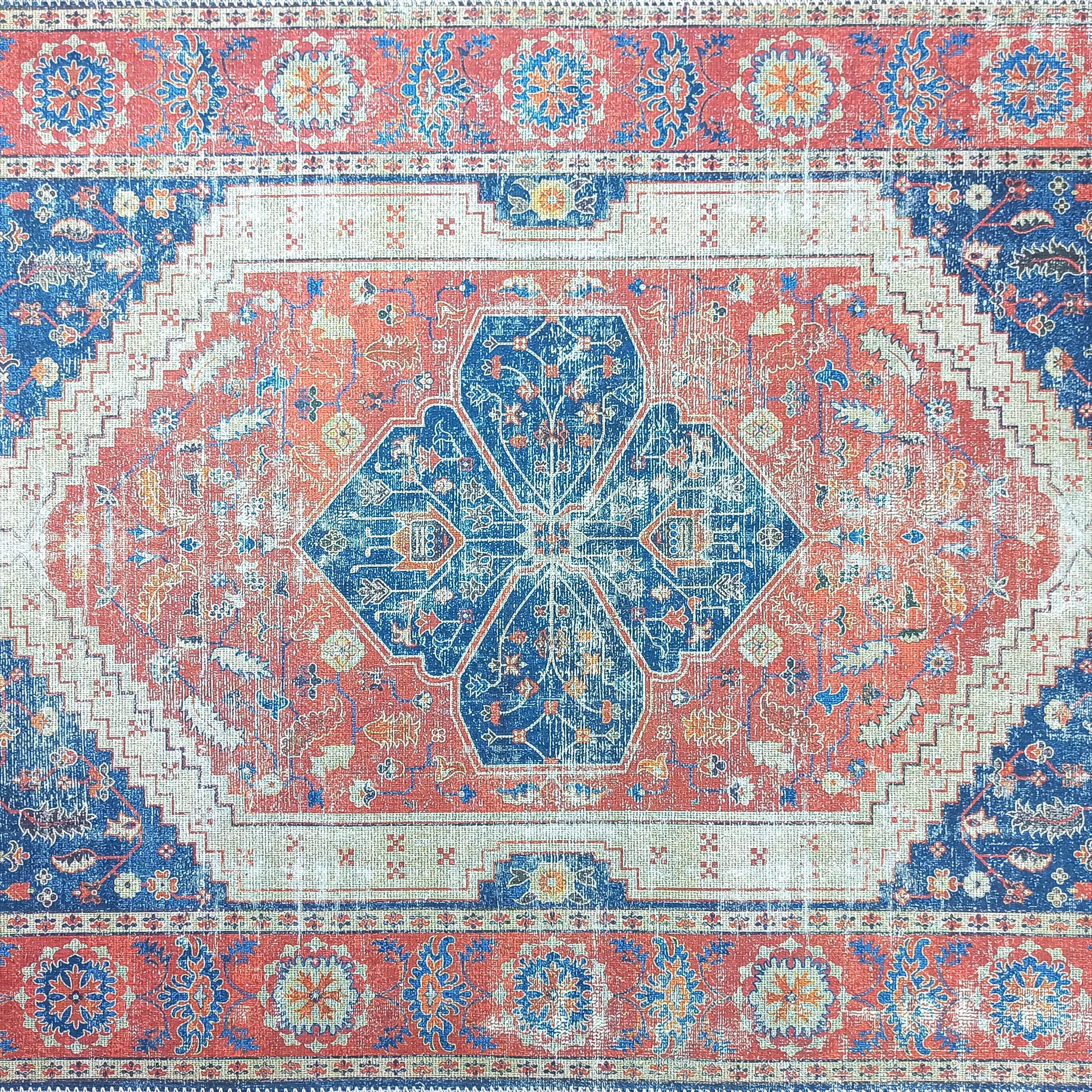 Turkish Vintage Distressed Looks Red Blue Rug