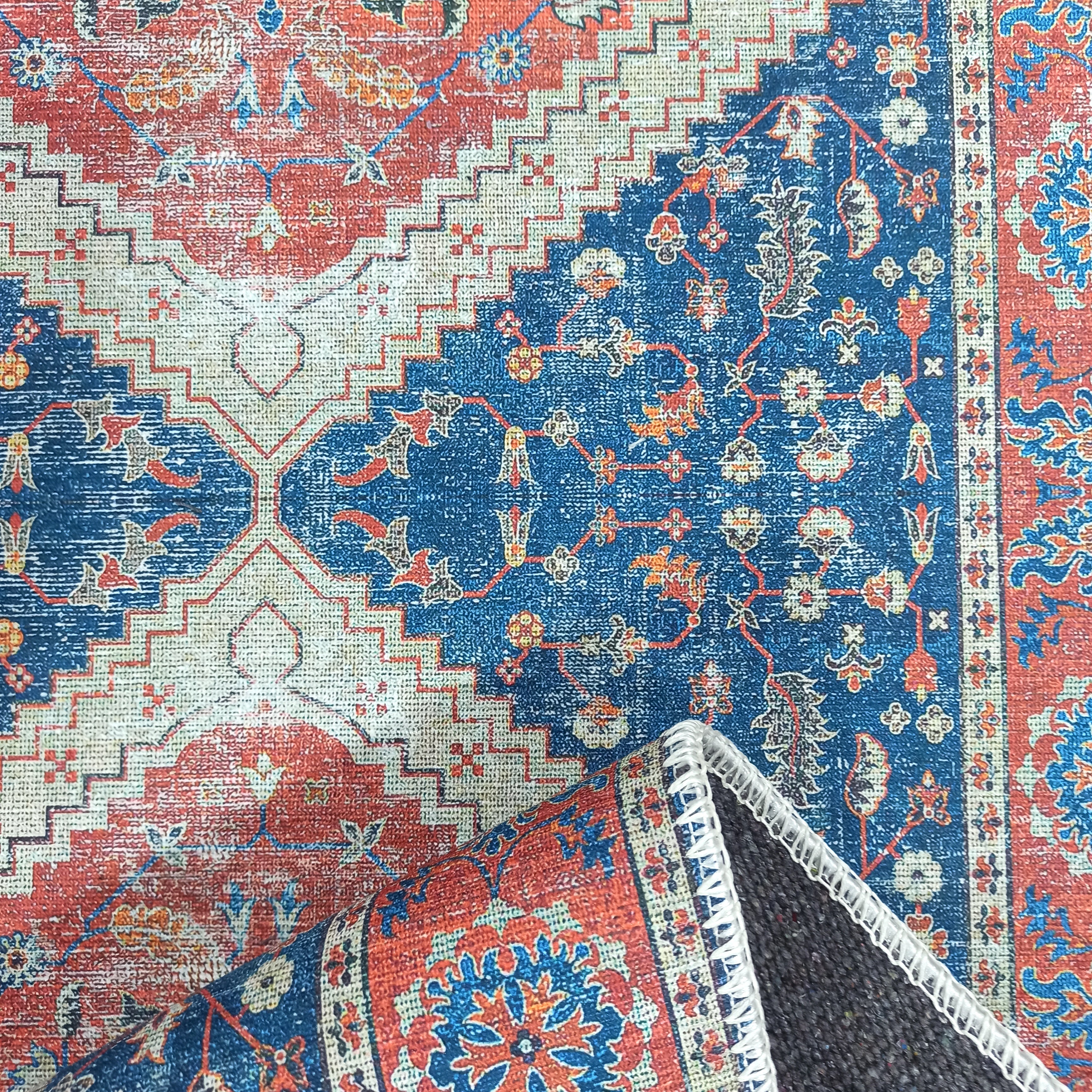 Turkish Vintage Distressed Looks Red Blue Rug