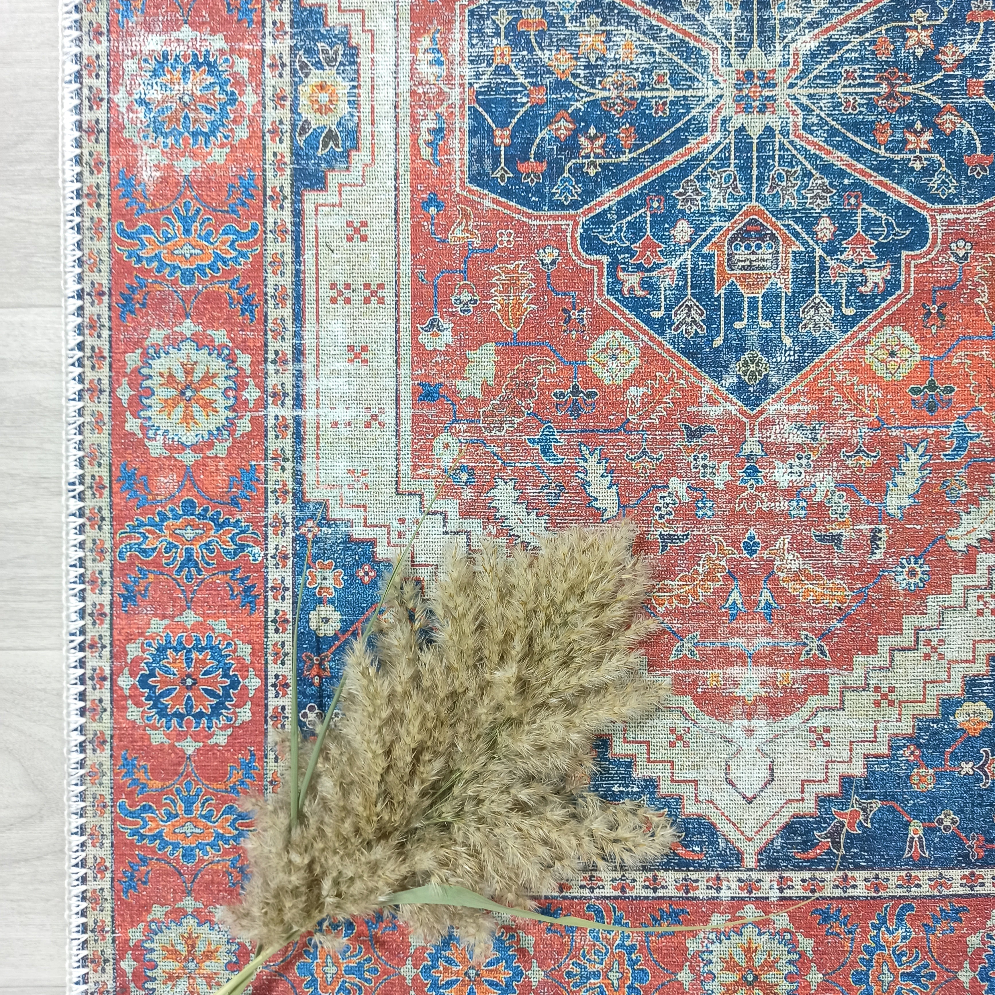 Turkish Vintage Distressed Looks Red Blue Rug