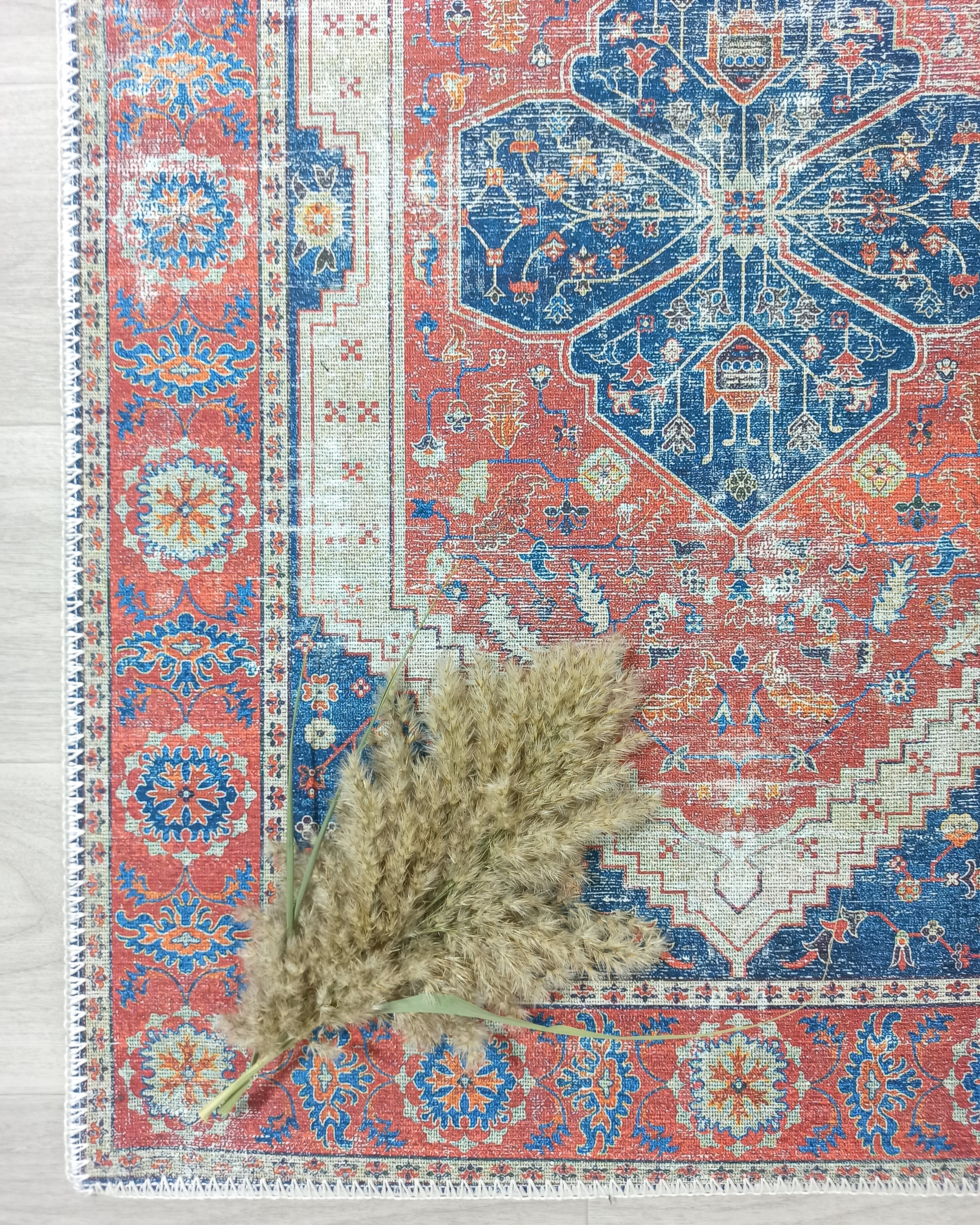 Turkish Vintage Distressed Looks Red Blue Rug