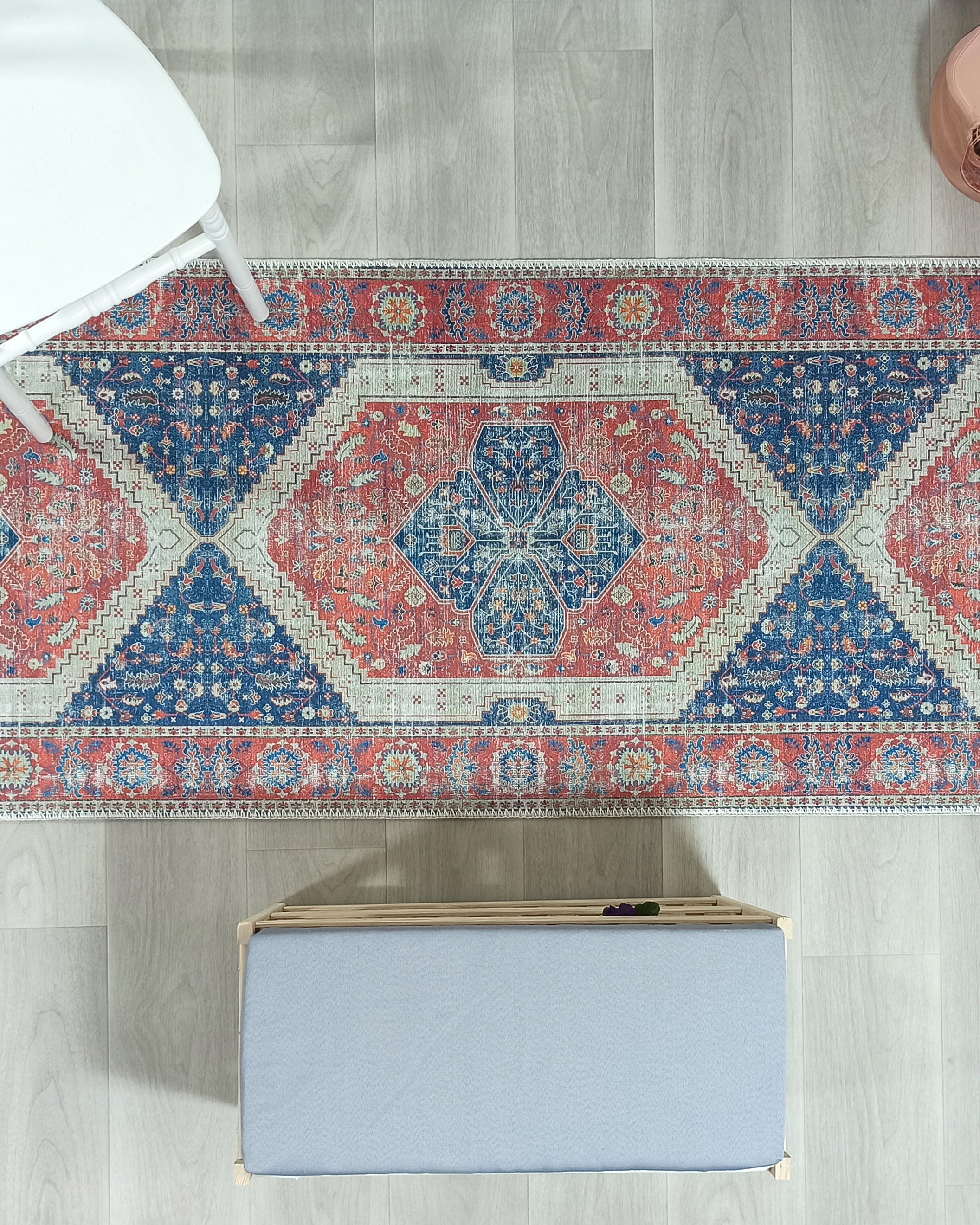 Turkish Vintage Distressed Looks Red Blue Rug