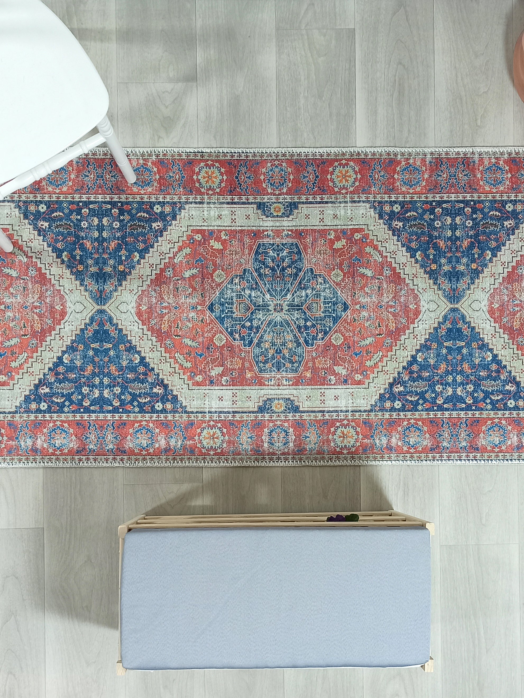 Turkish Vintage Distressed Looks Red Blue Rug