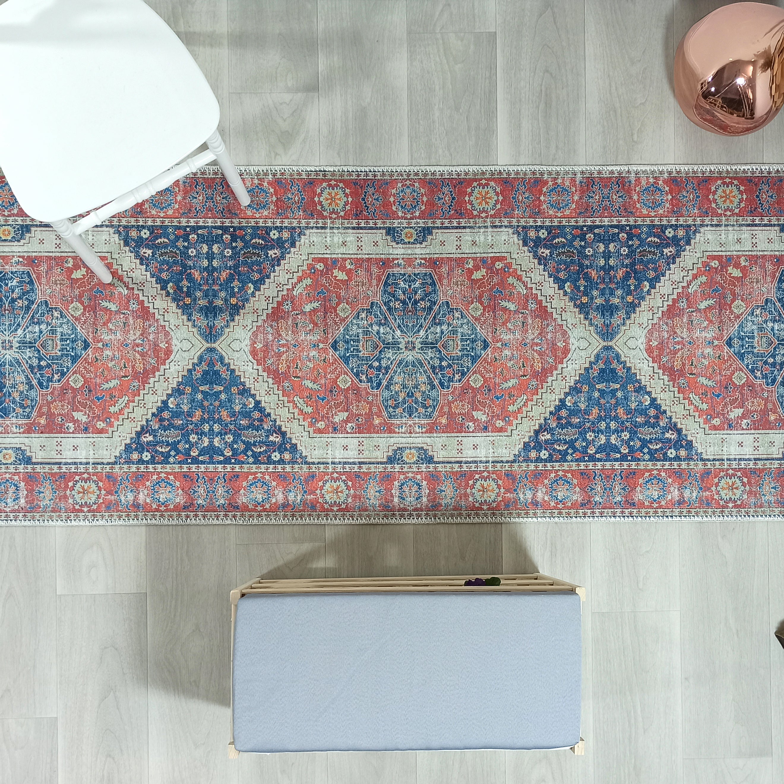 Turkish Vintage Distressed Looks Red Blue Rug