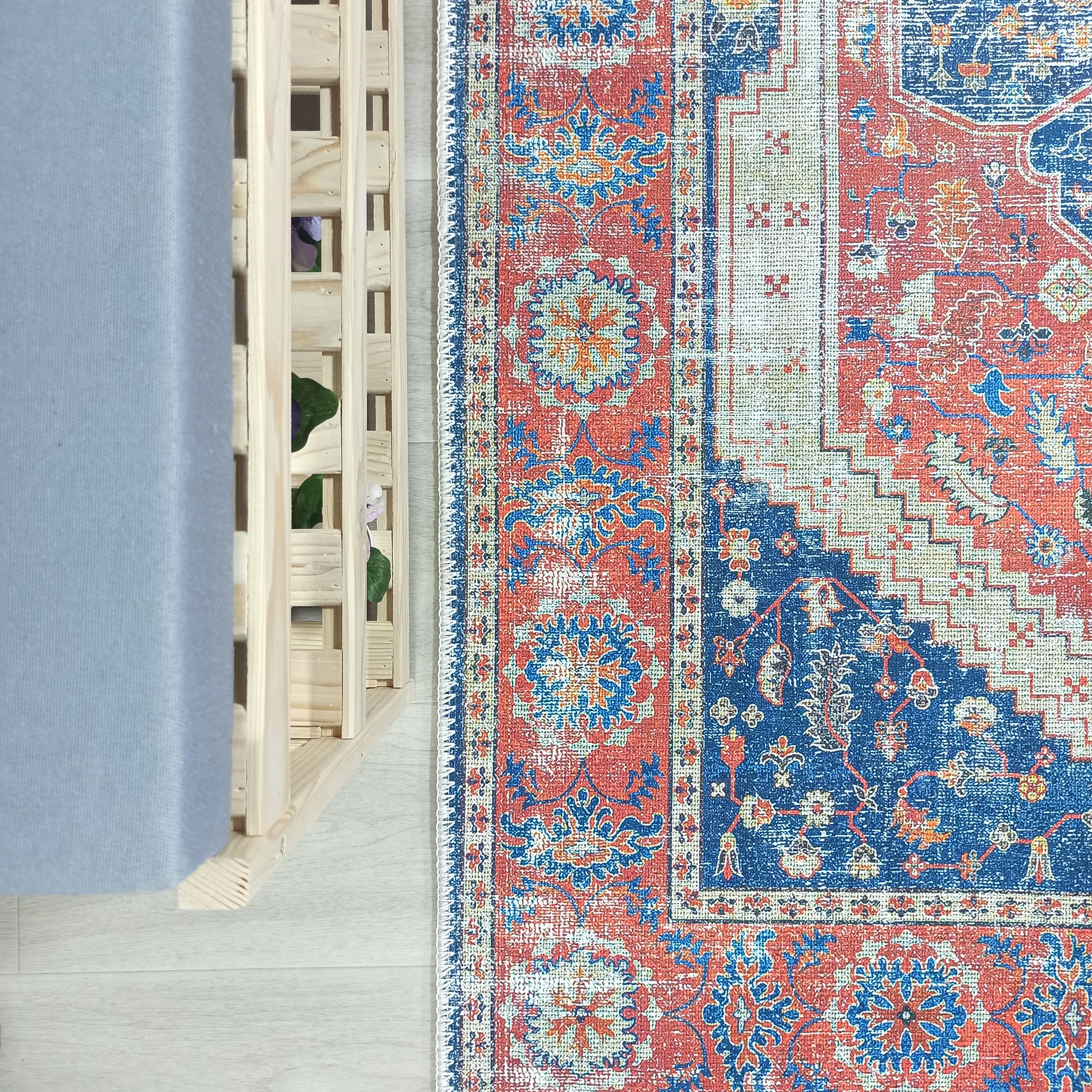 Turkish Vintage Distressed Looks Red Blue Rug