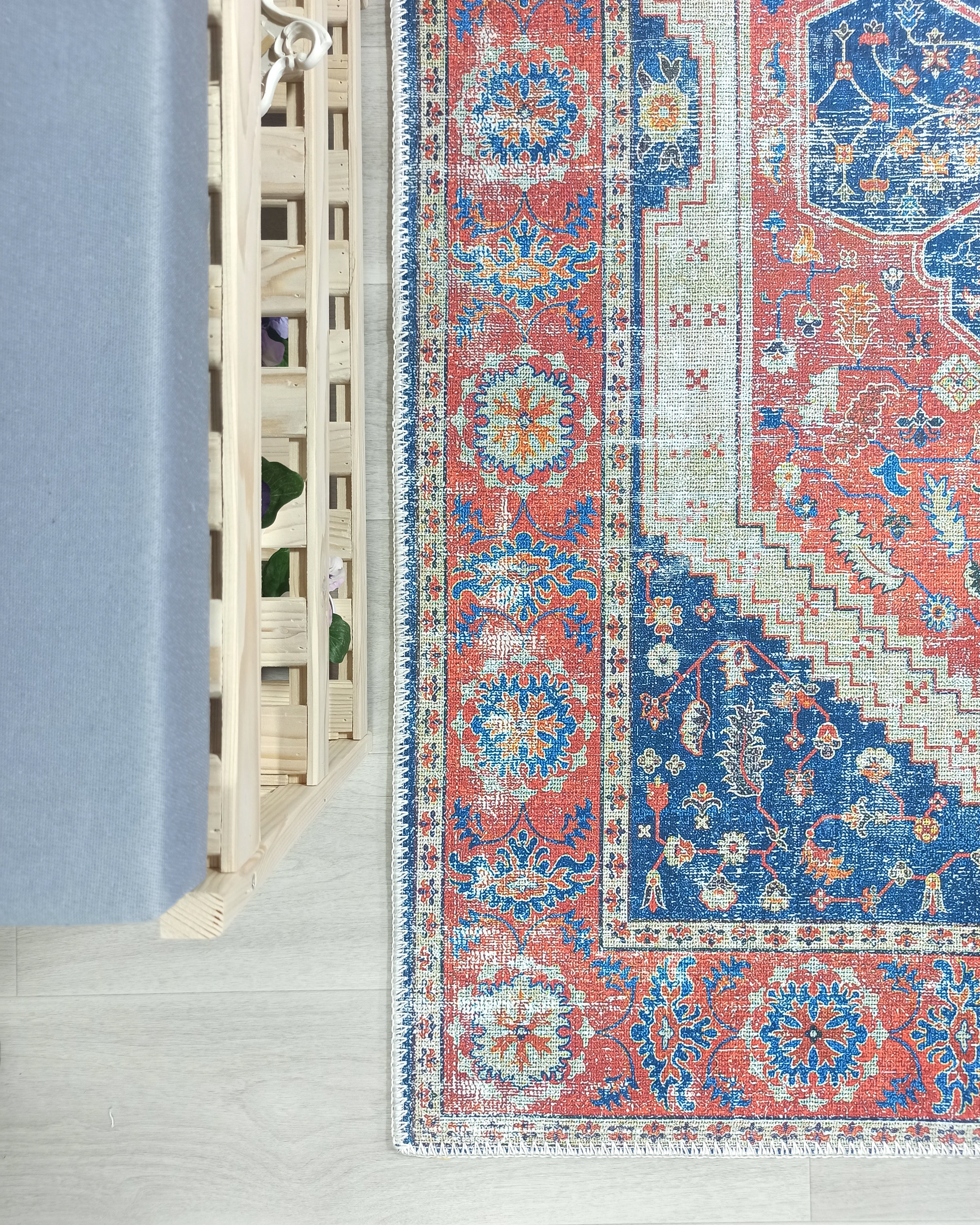 Turkish Vintage Distressed Looks Red Blue Rug