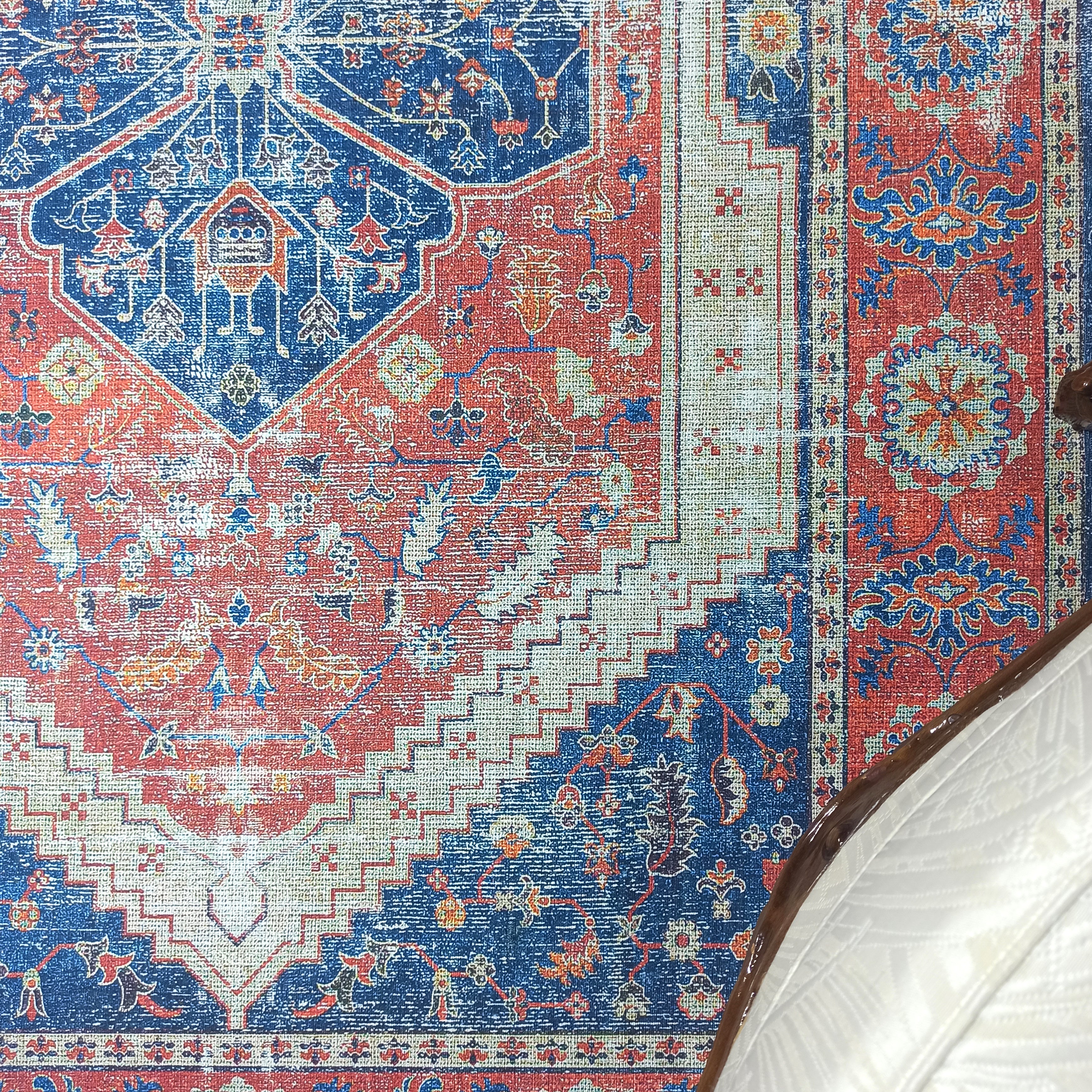 Turkish Vintage Distressed Looks Red Blue Rug