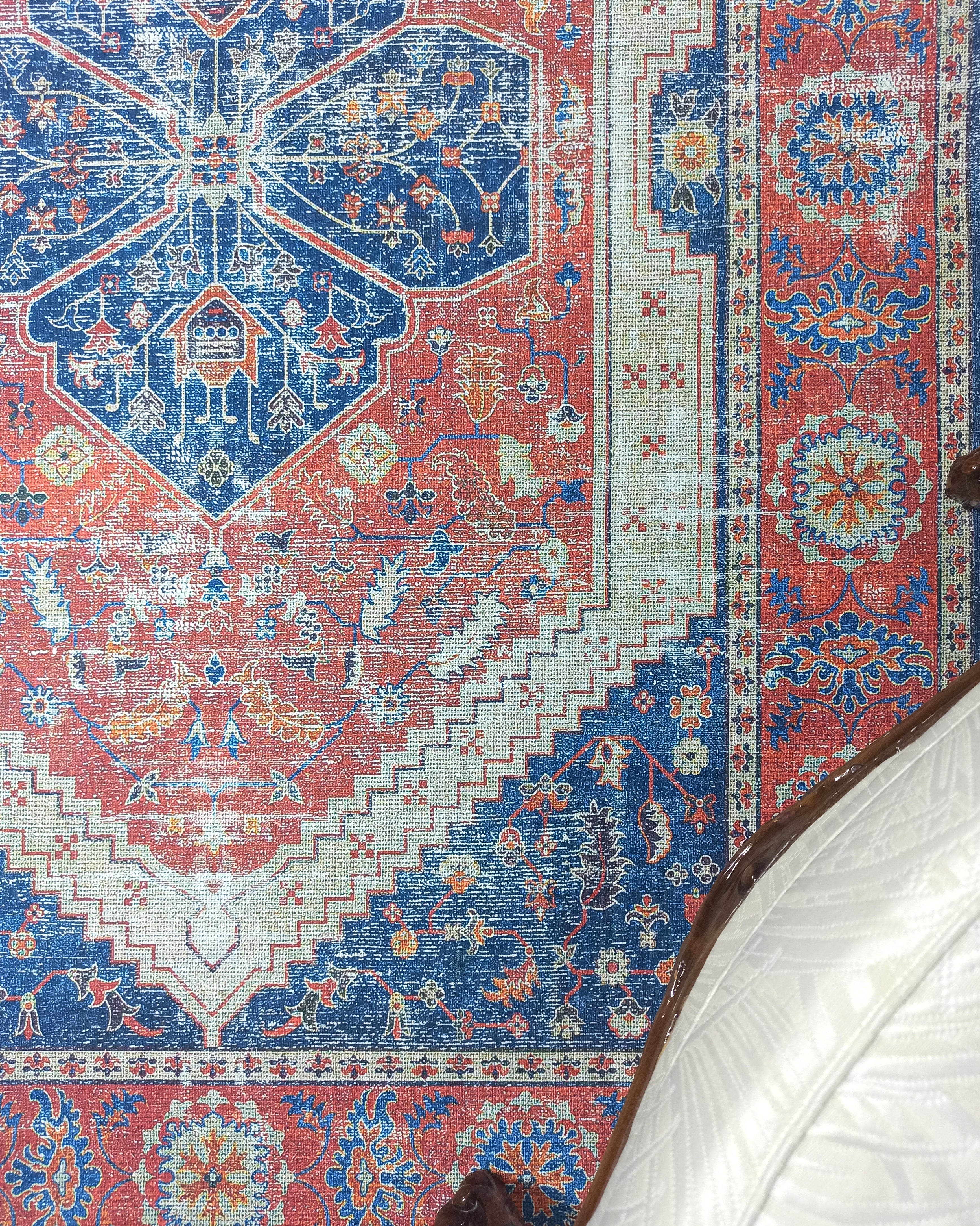 Turkish Vintage Distressed Looks Red Blue Rug