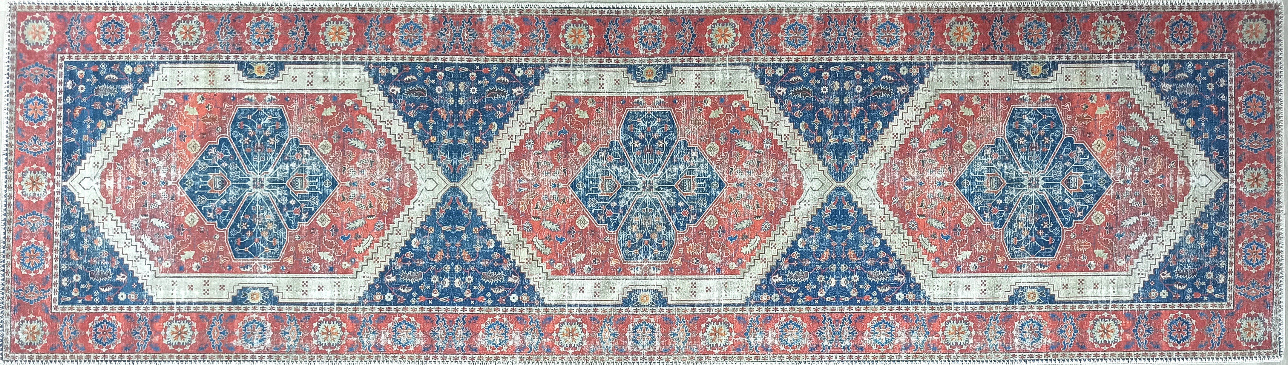 Turkish Vintage Distressed Looks Red Blue Rug