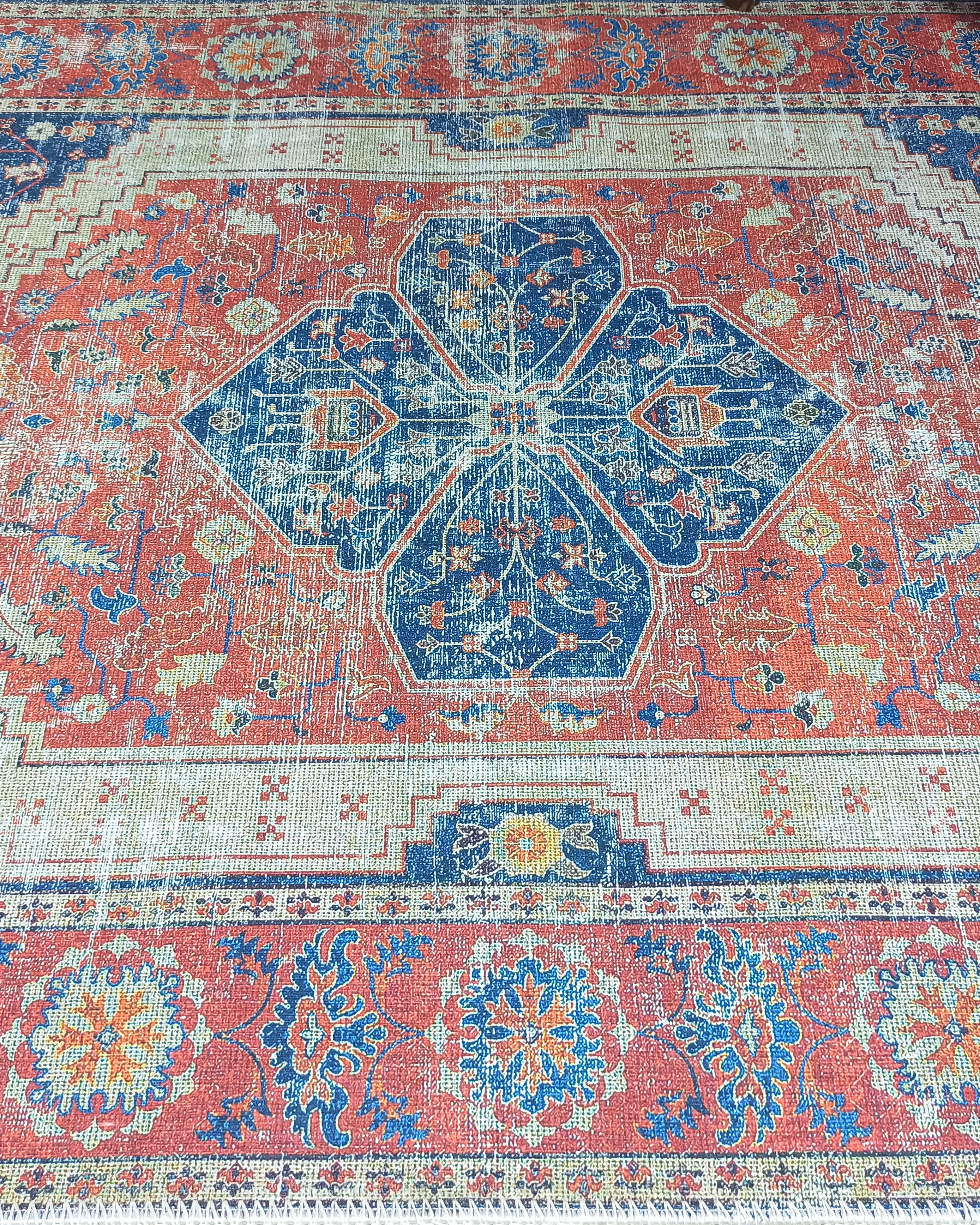 Turkish Vintage Distressed Looks Red Blue Rug