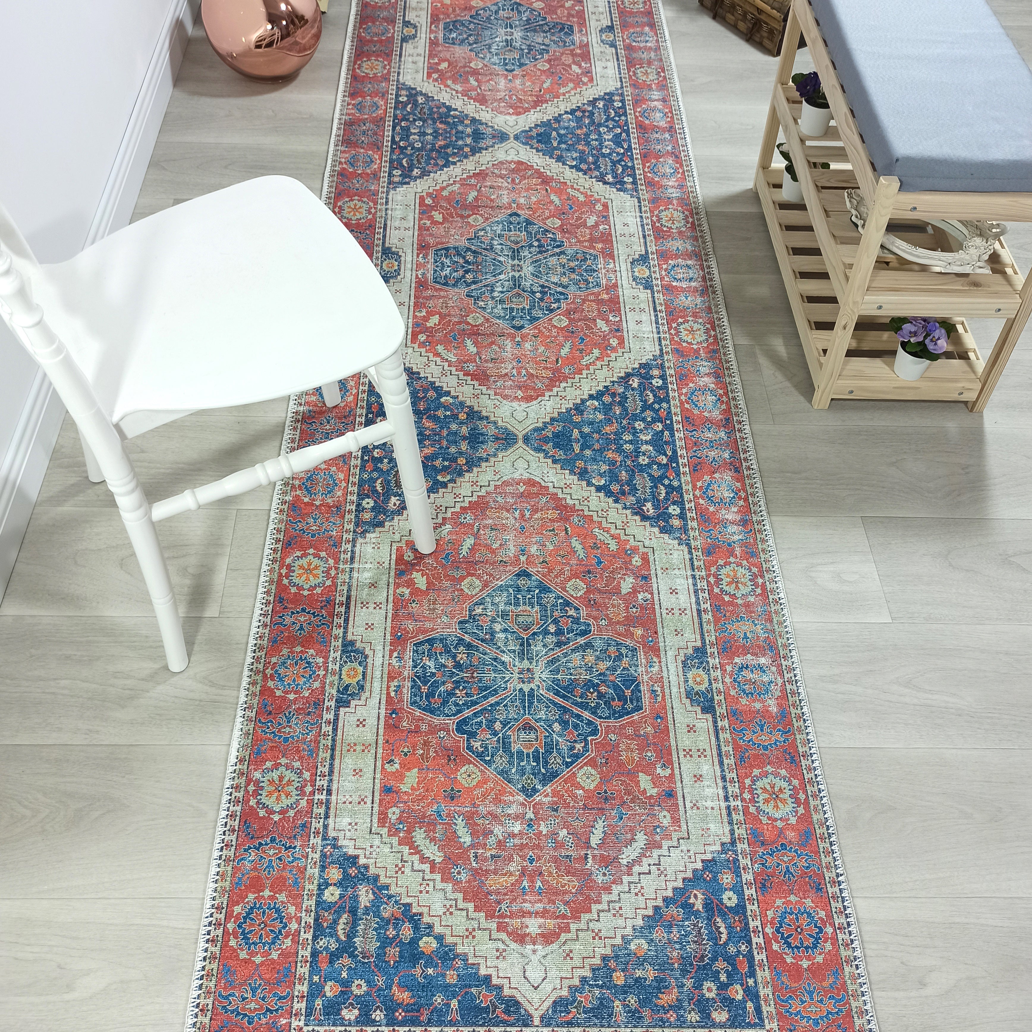 Turkish Vintage Distressed Looks Red Blue Rug