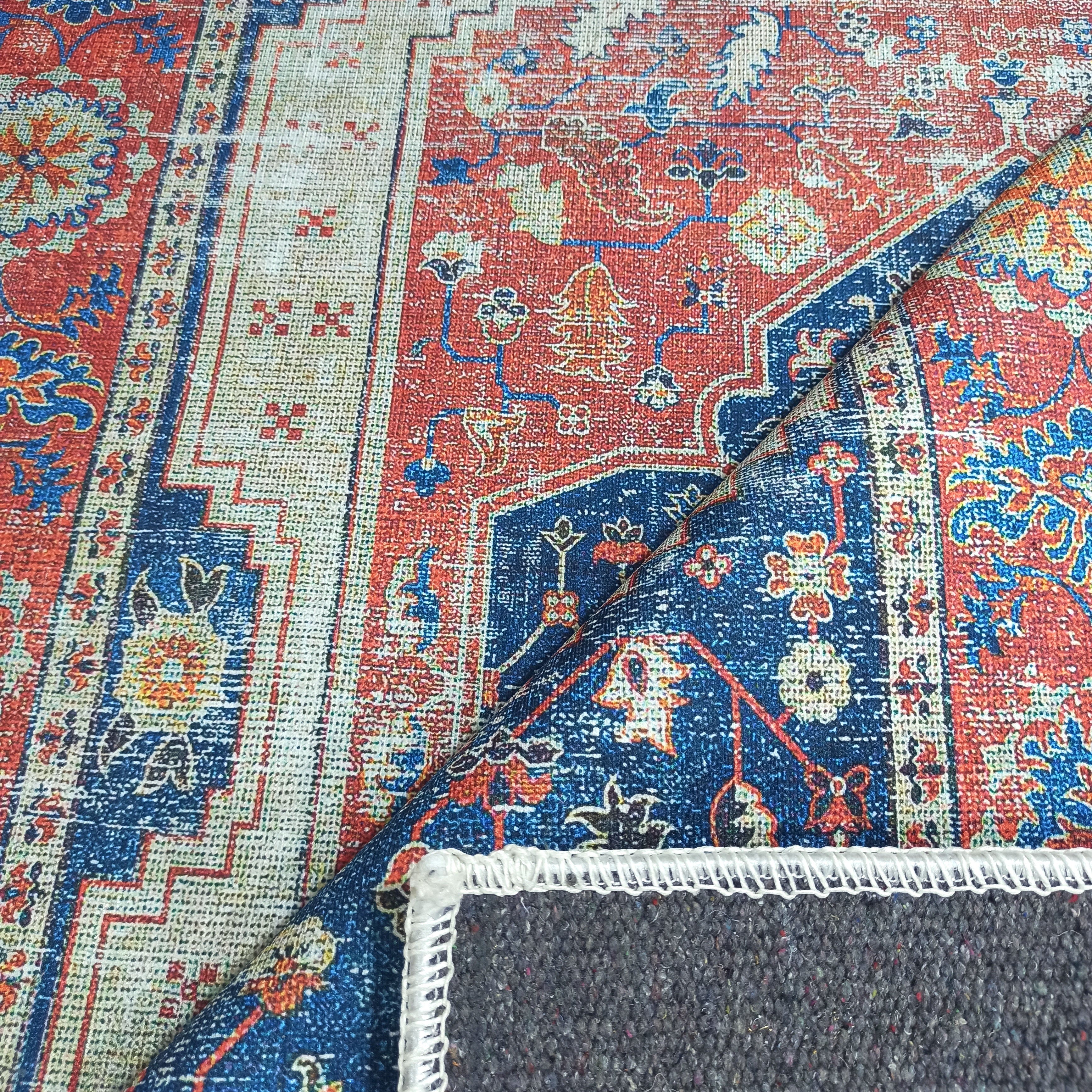 Turkish Vintage Distressed Looks Red Blue Rug