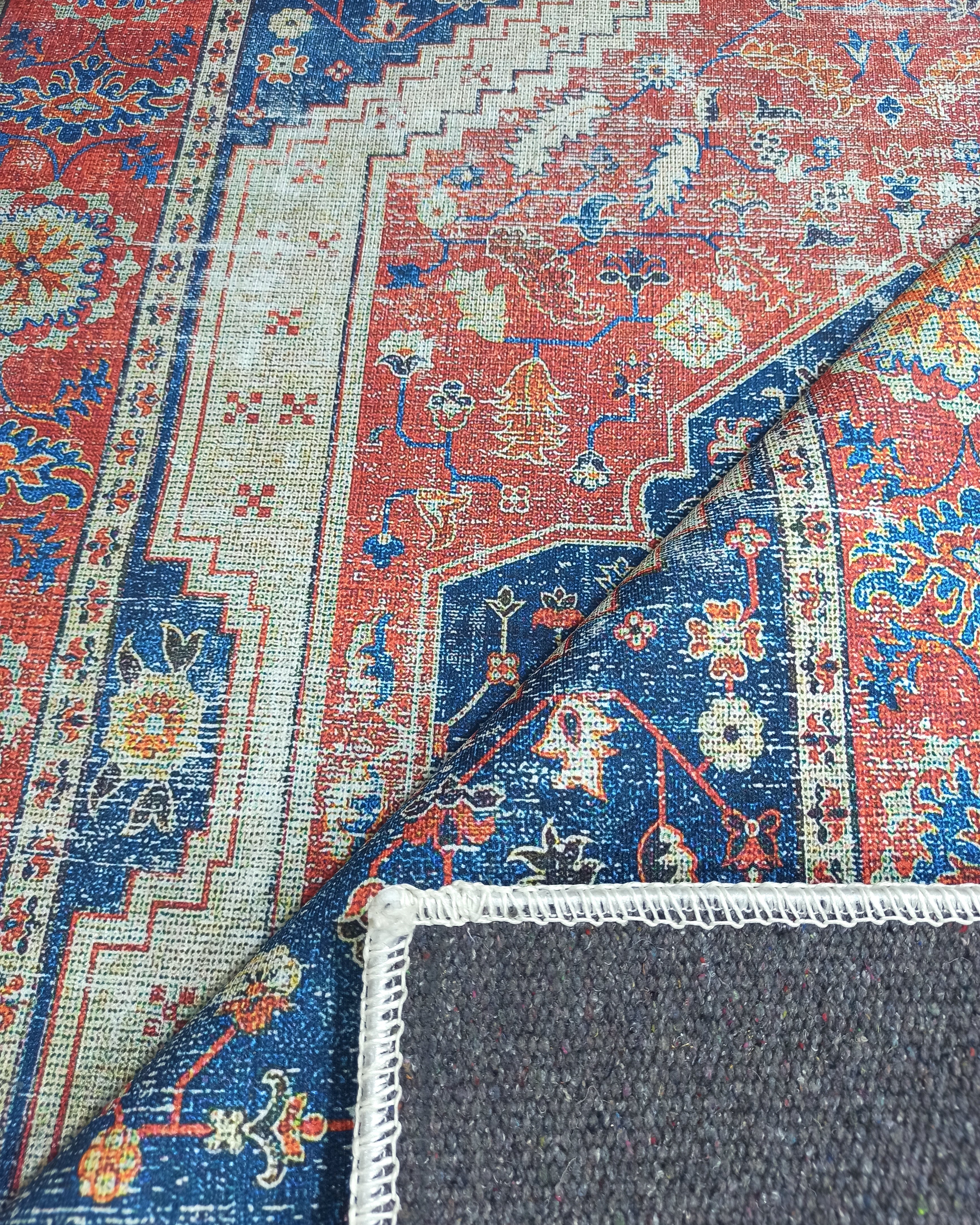 Turkish Vintage Distressed Looks Red Blue Rug