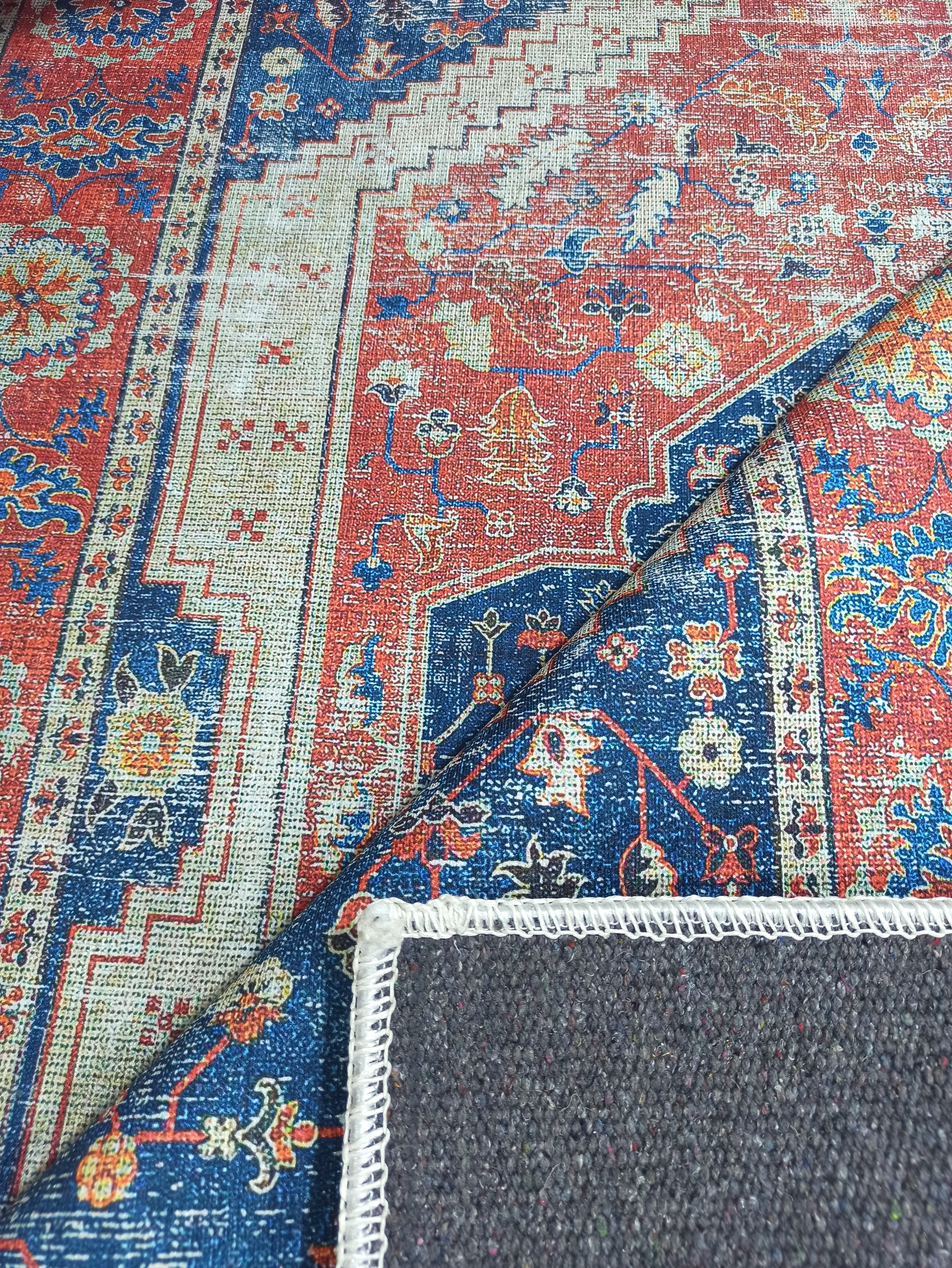 Turkish Vintage Distressed Looks Red Blue Rug