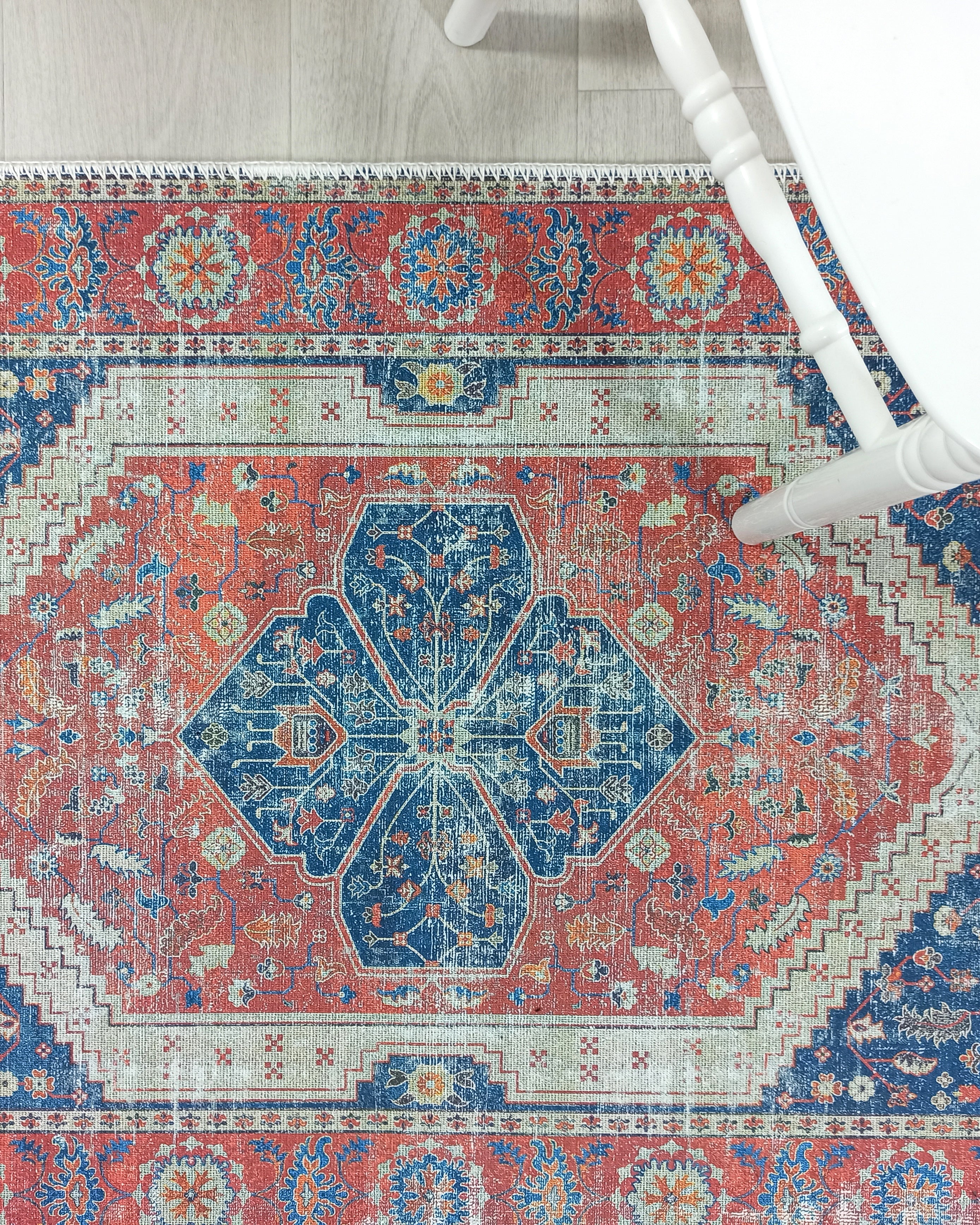 Turkish Vintage Distressed Looks Red Blue Rug