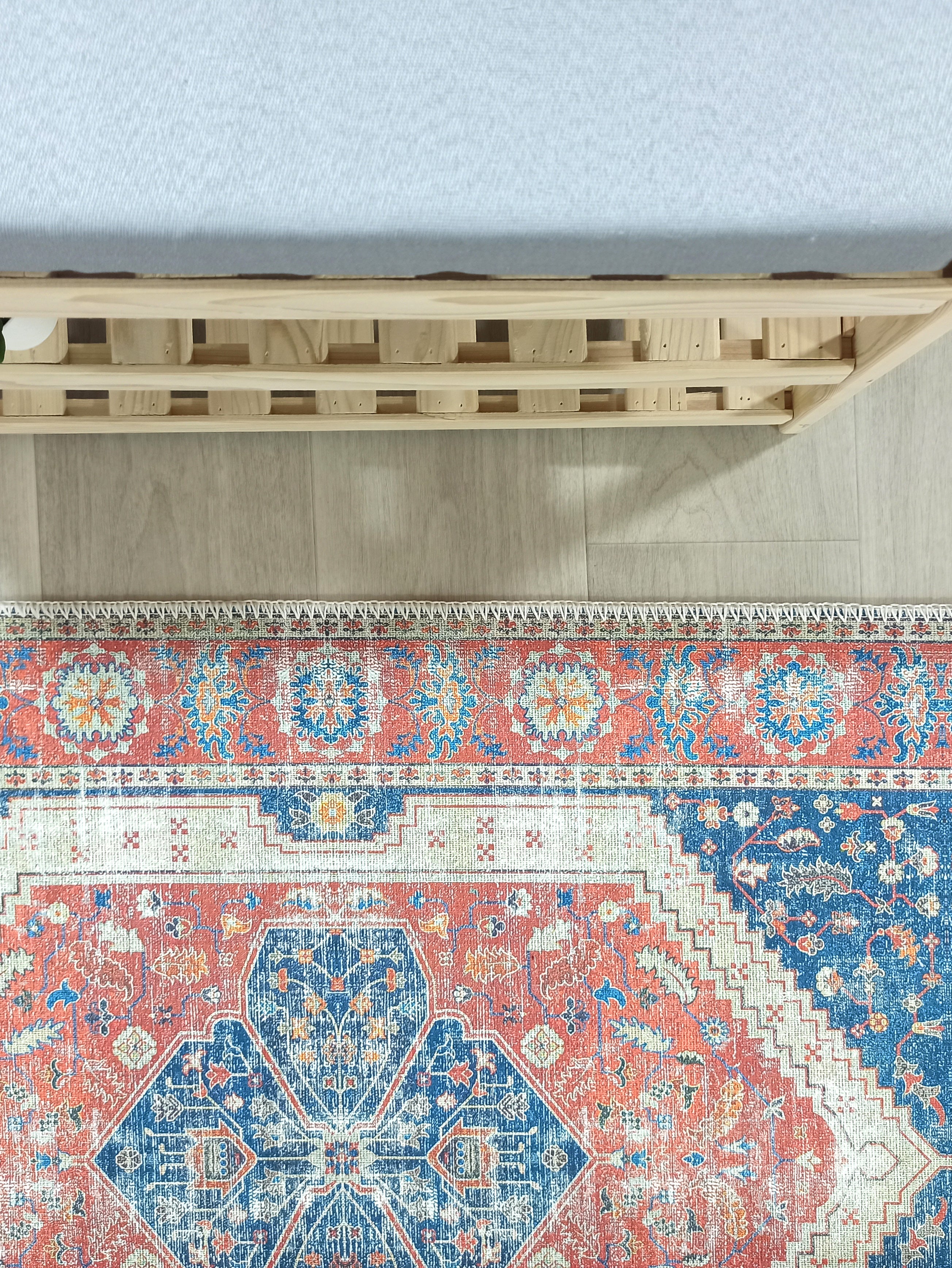 Turkish Vintage Distressed Looks Red Blue Rug