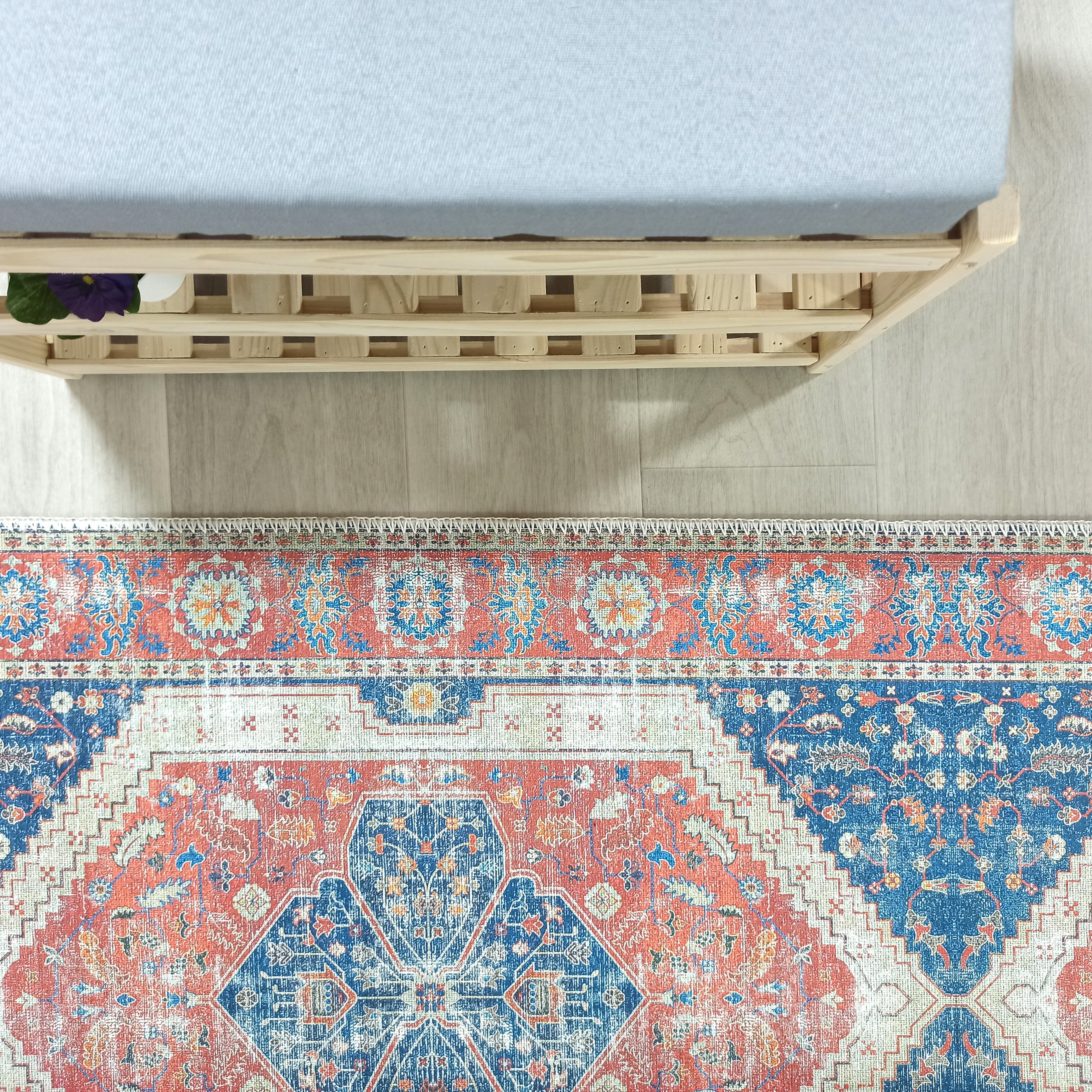 Turkish Vintage Distressed Looks Red Blue Rug