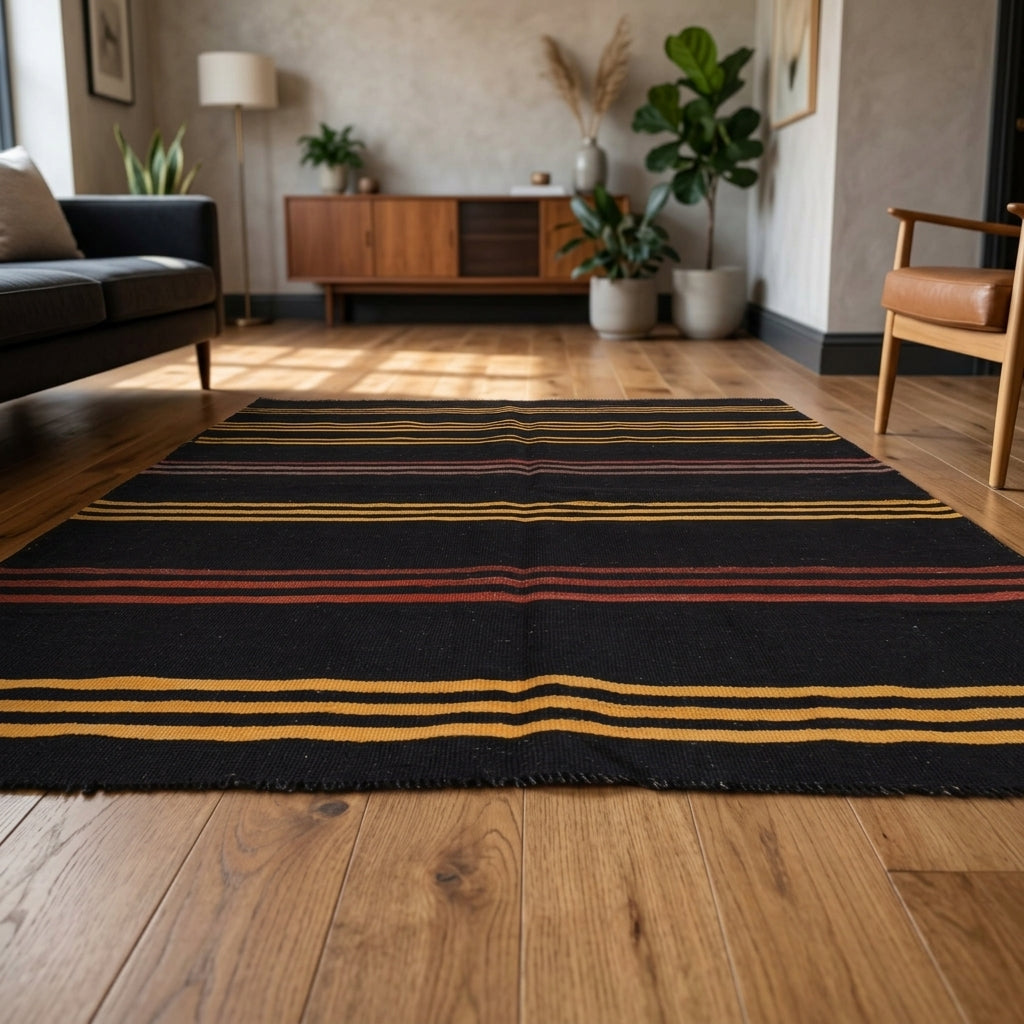 Oriental pattern on the Thalassodike vintage kilim rug – handwoven flatweave in Anatolia, Turkey