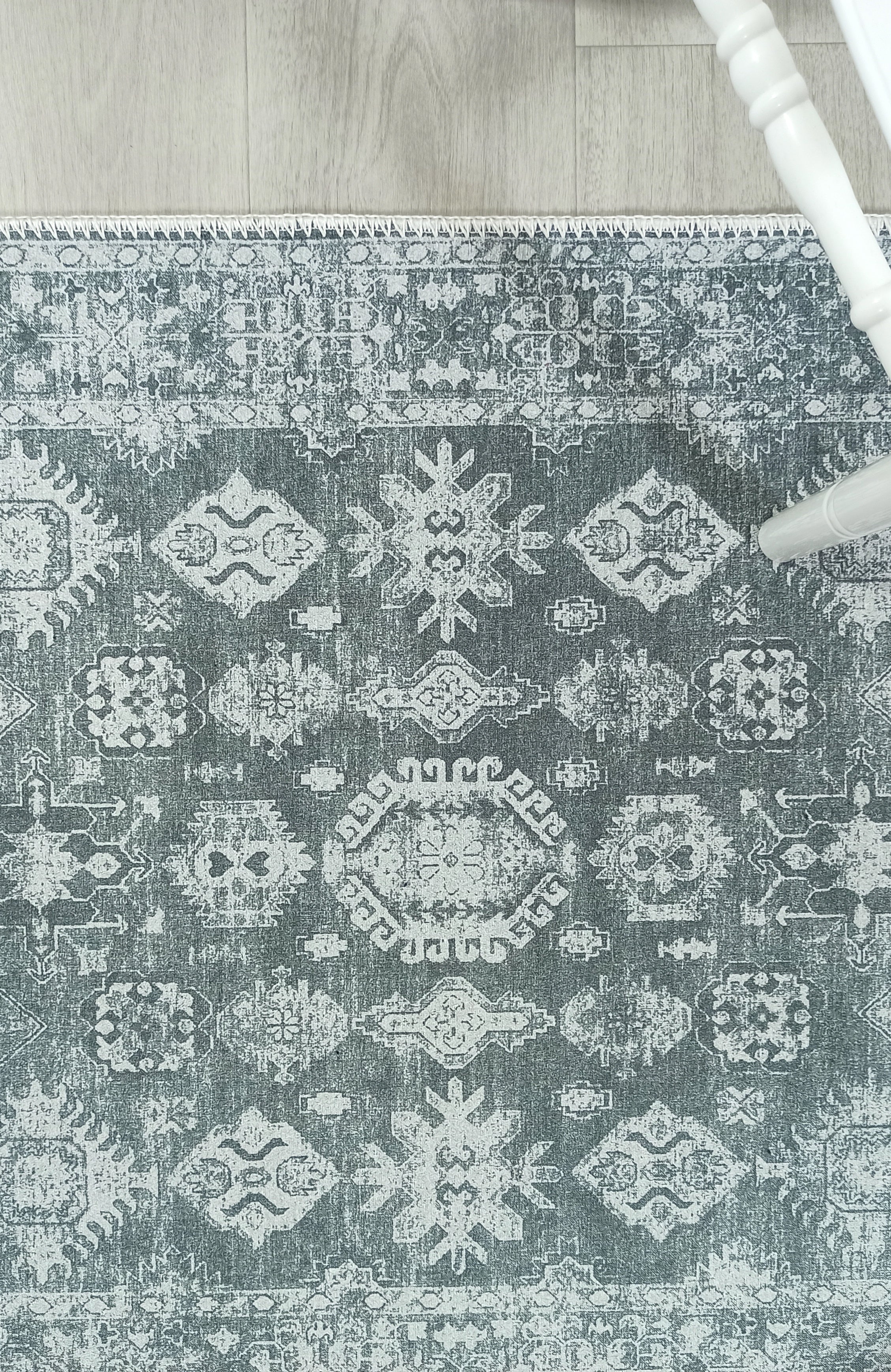 Turkish Vintage Distressed Gray Rug