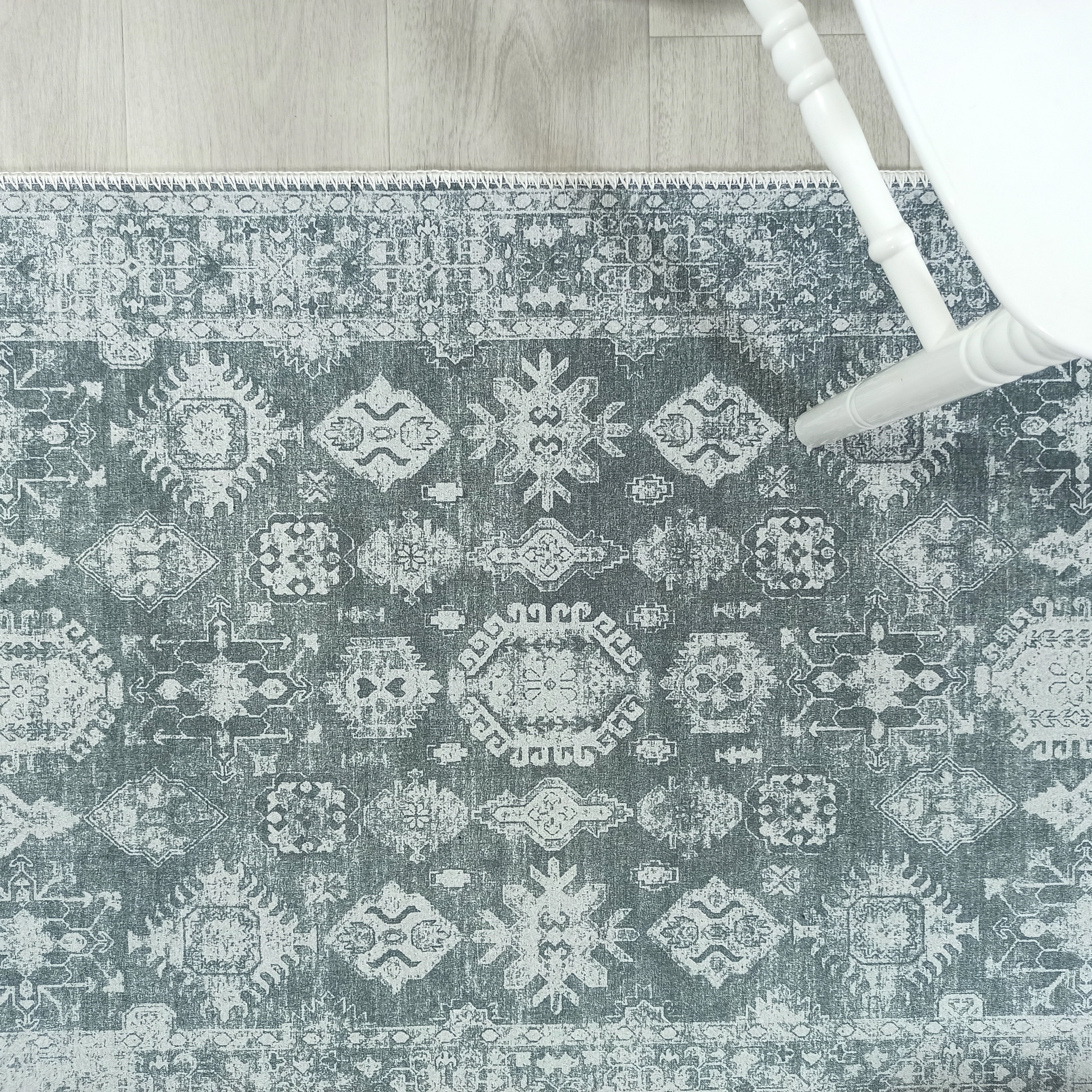 Turkish Vintage Distressed Gray Rug