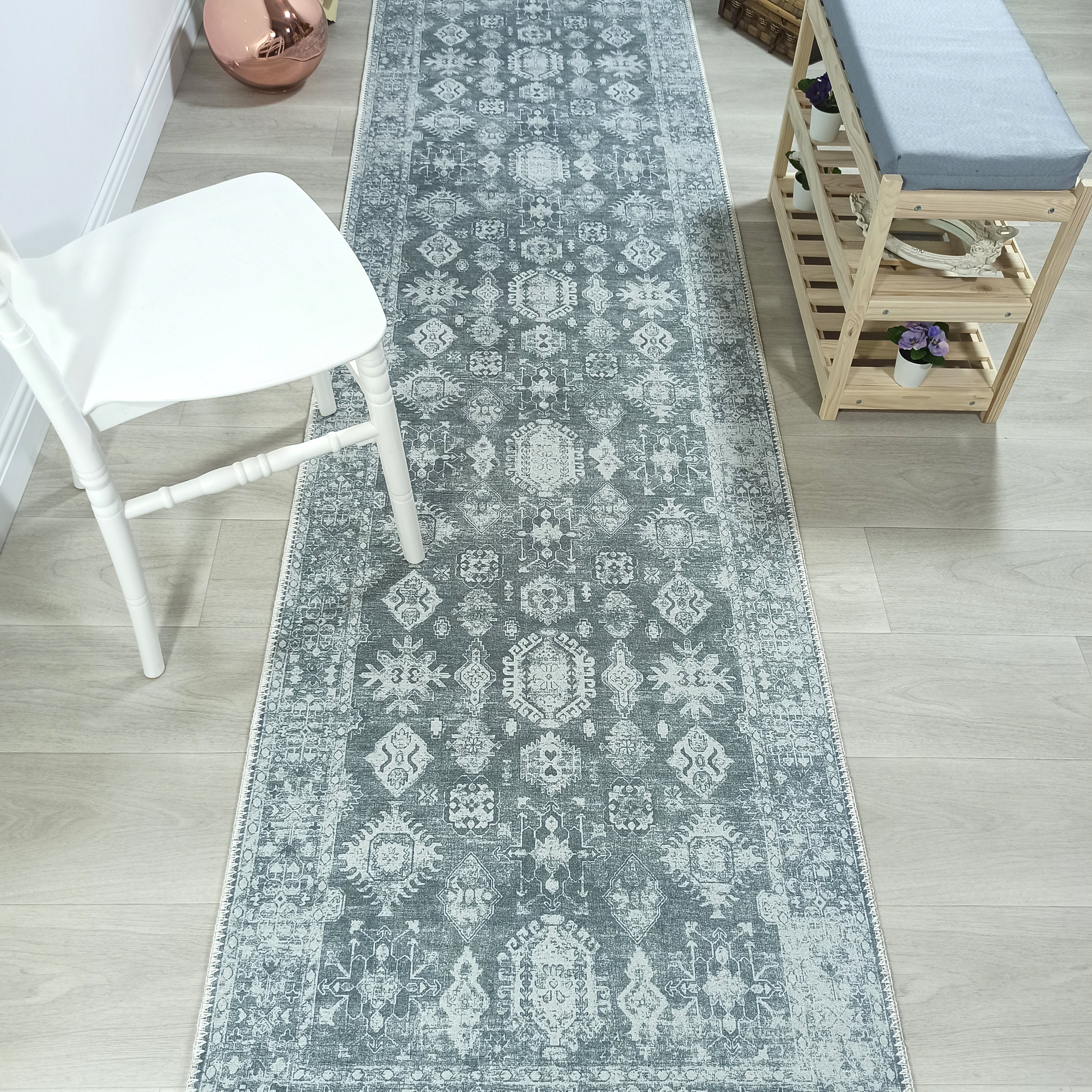 Turkish Vintage Distressed Gray Rug
