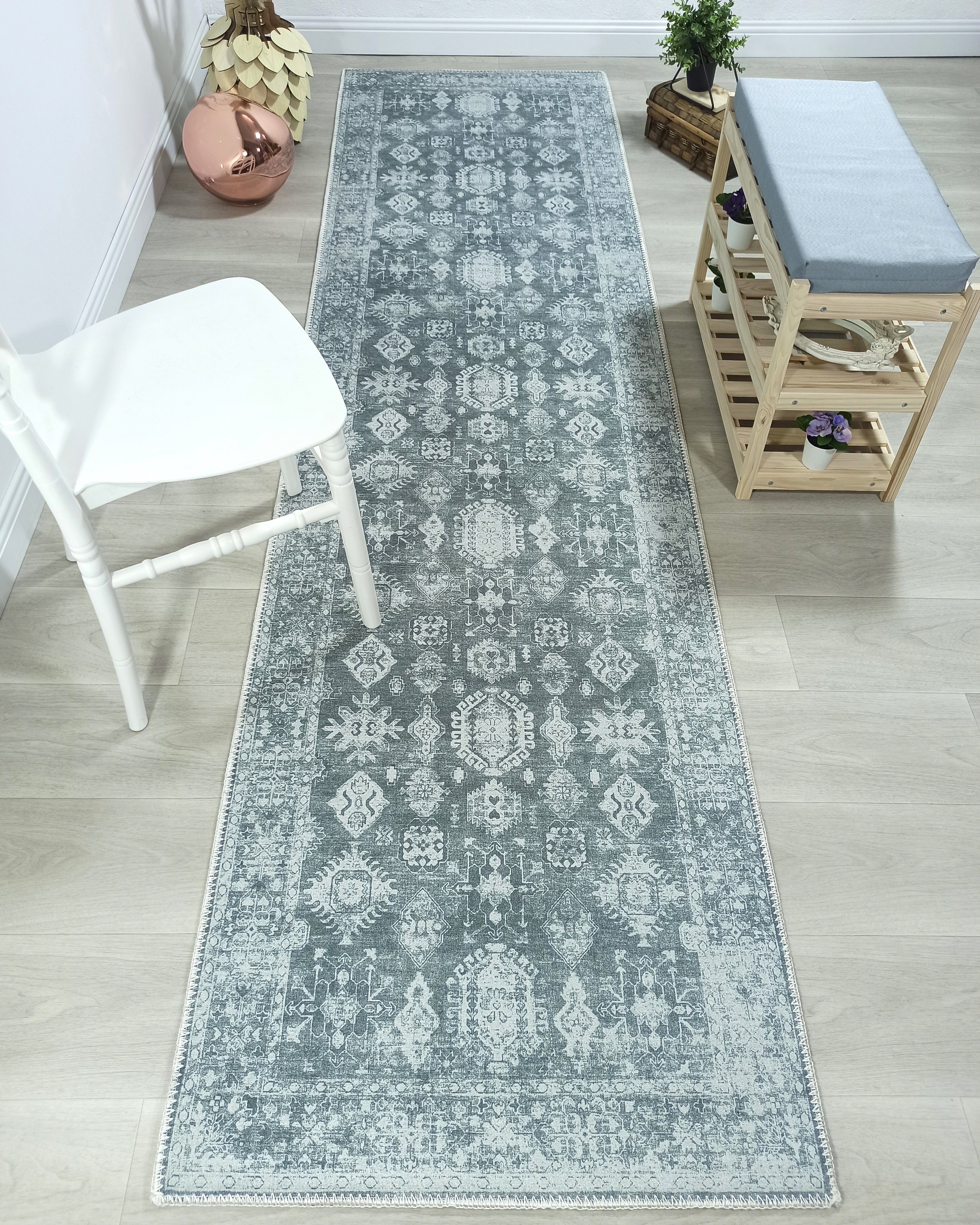 Turkish Vintage Distressed Gray Rug