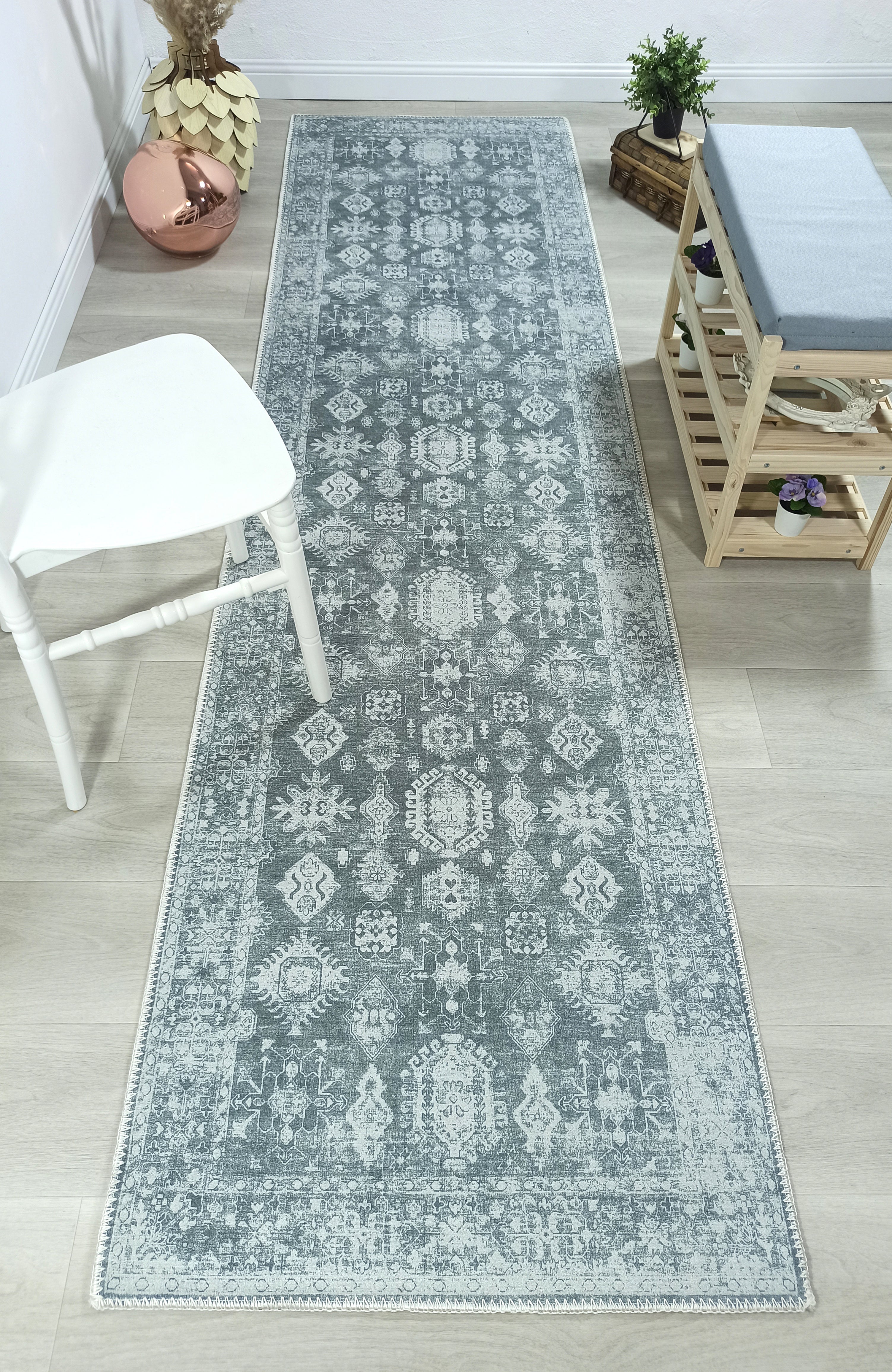 Turkish Vintage Distressed Gray Rug