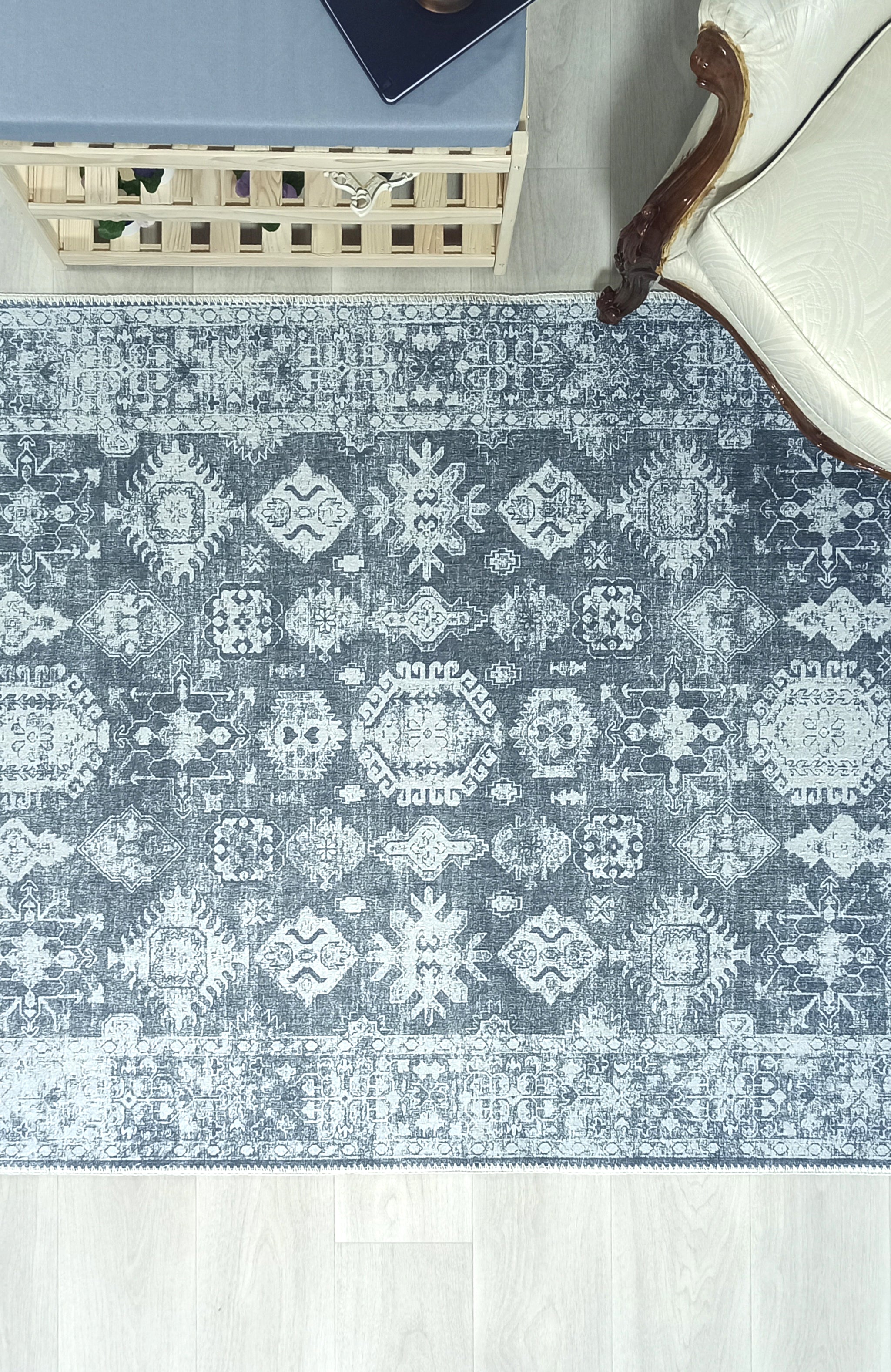 Turkish Vintage Distressed Gray Rug