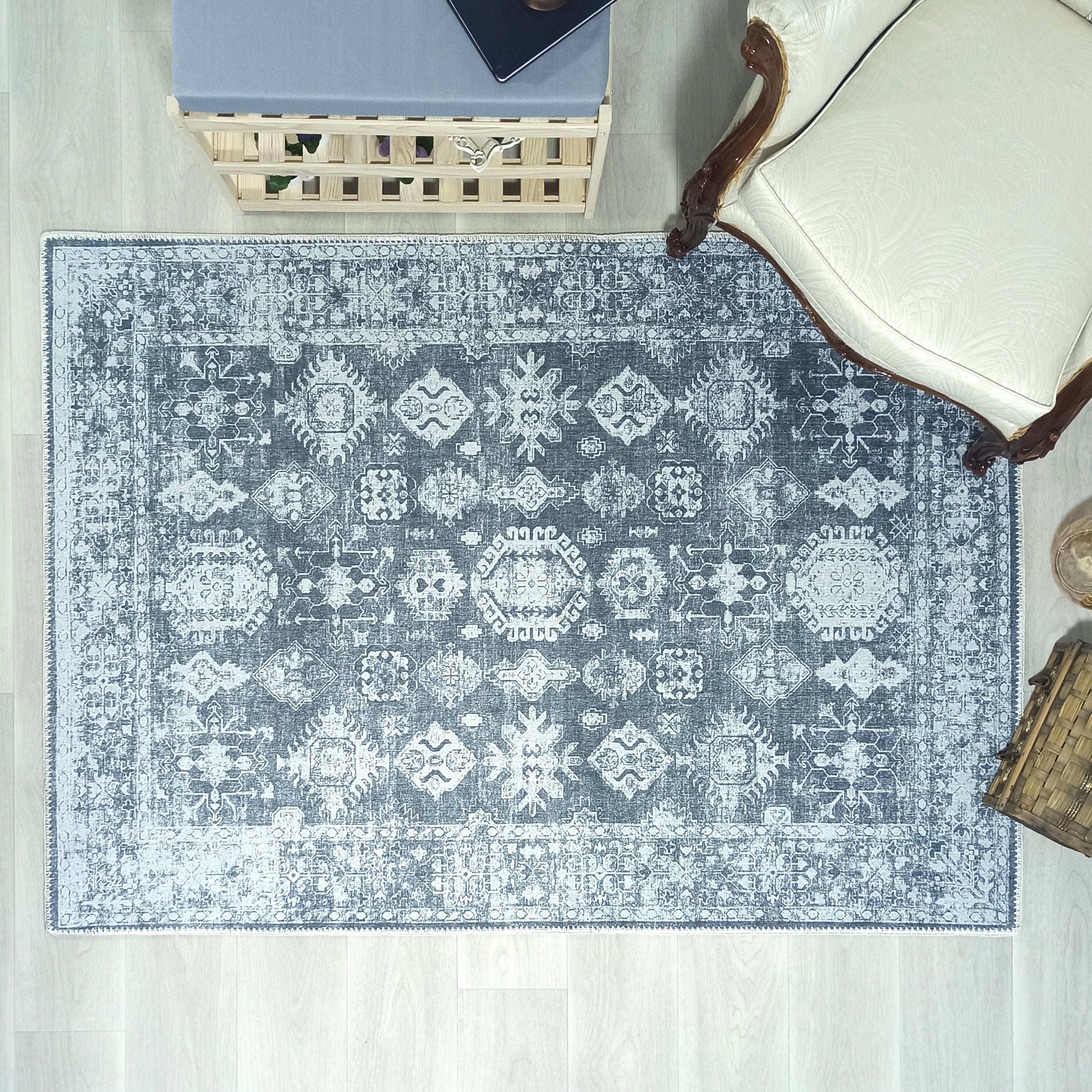 Turkish Vintage Distressed Gray Rug