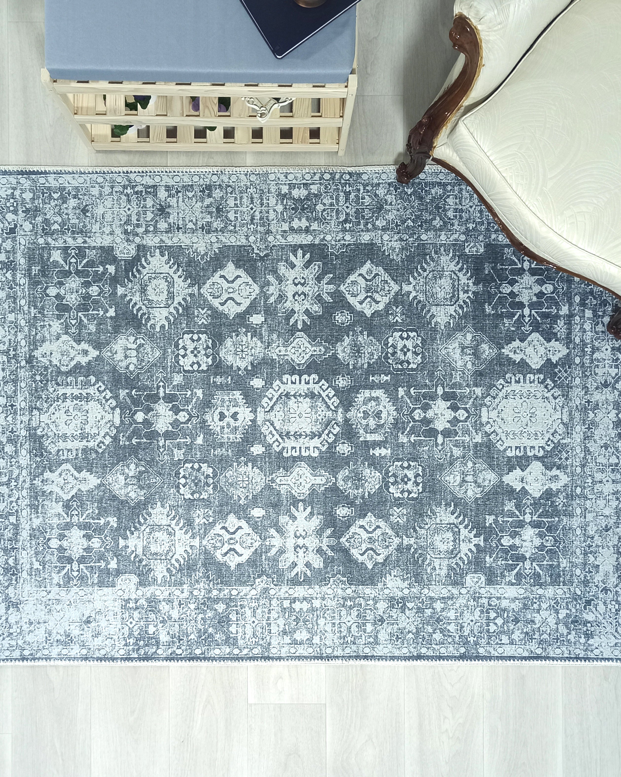 Turkish Vintage Distressed Gray Rug