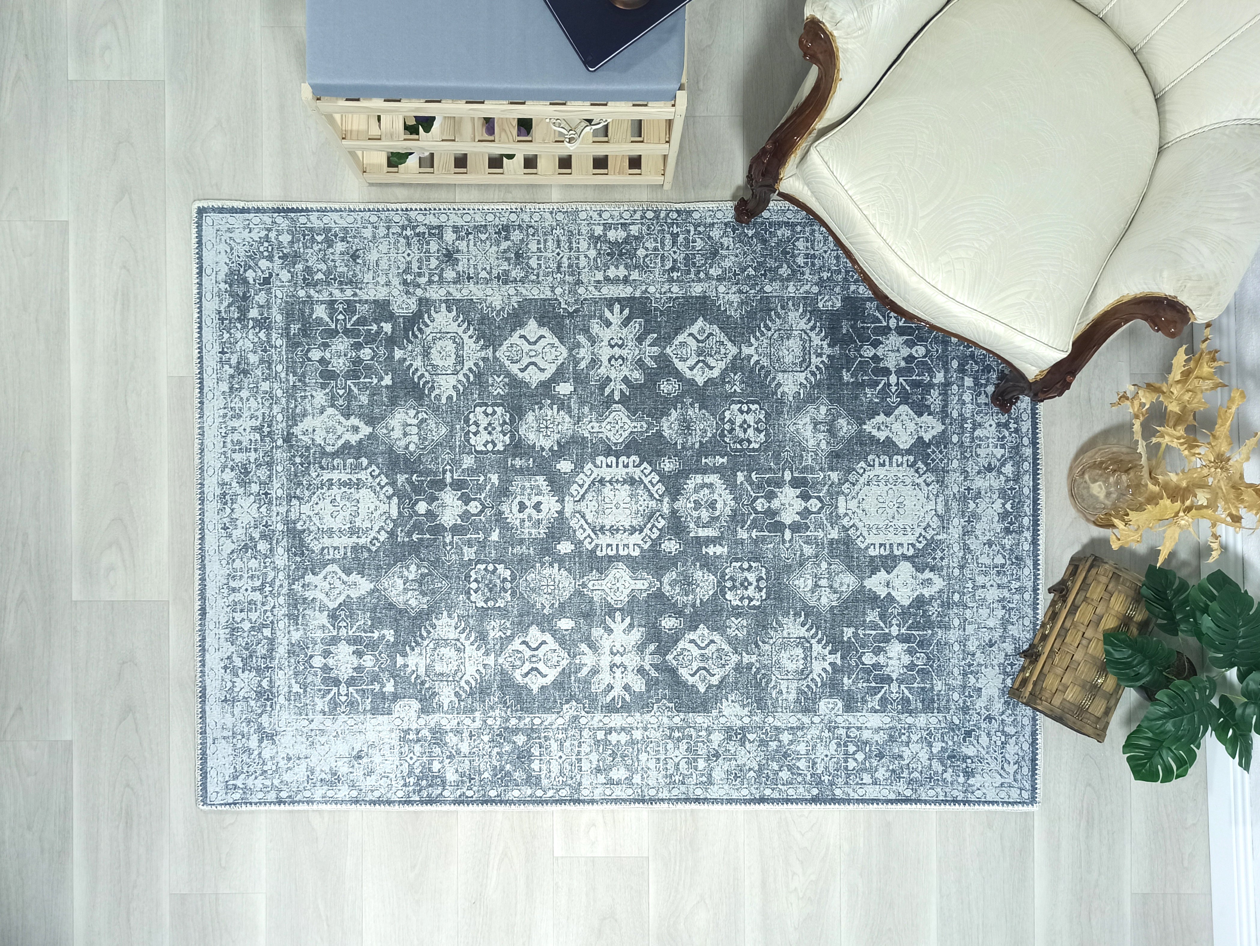 Turkish Vintage Distressed Gray Rug