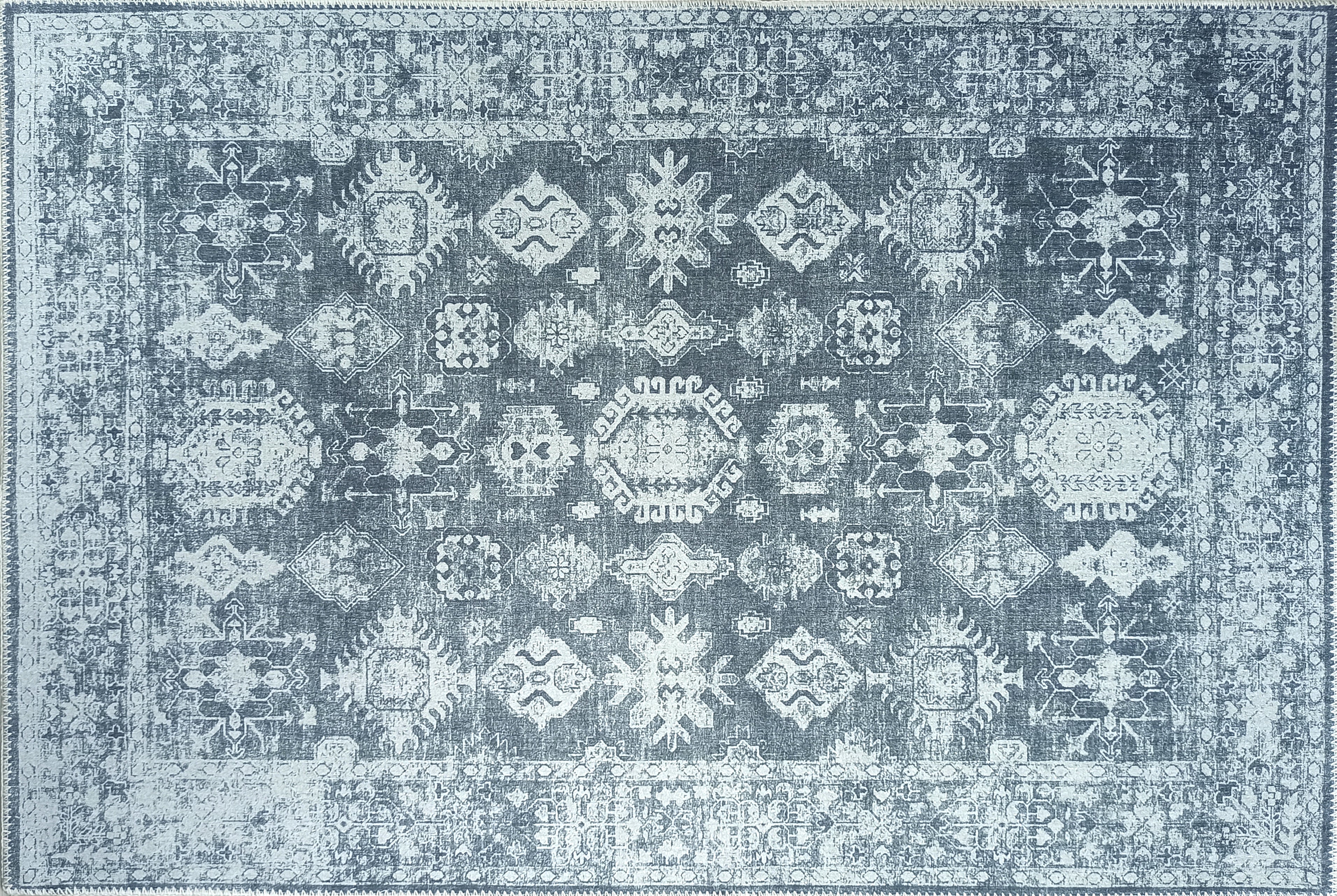 Turkish Vintage Distressed Gray Rug