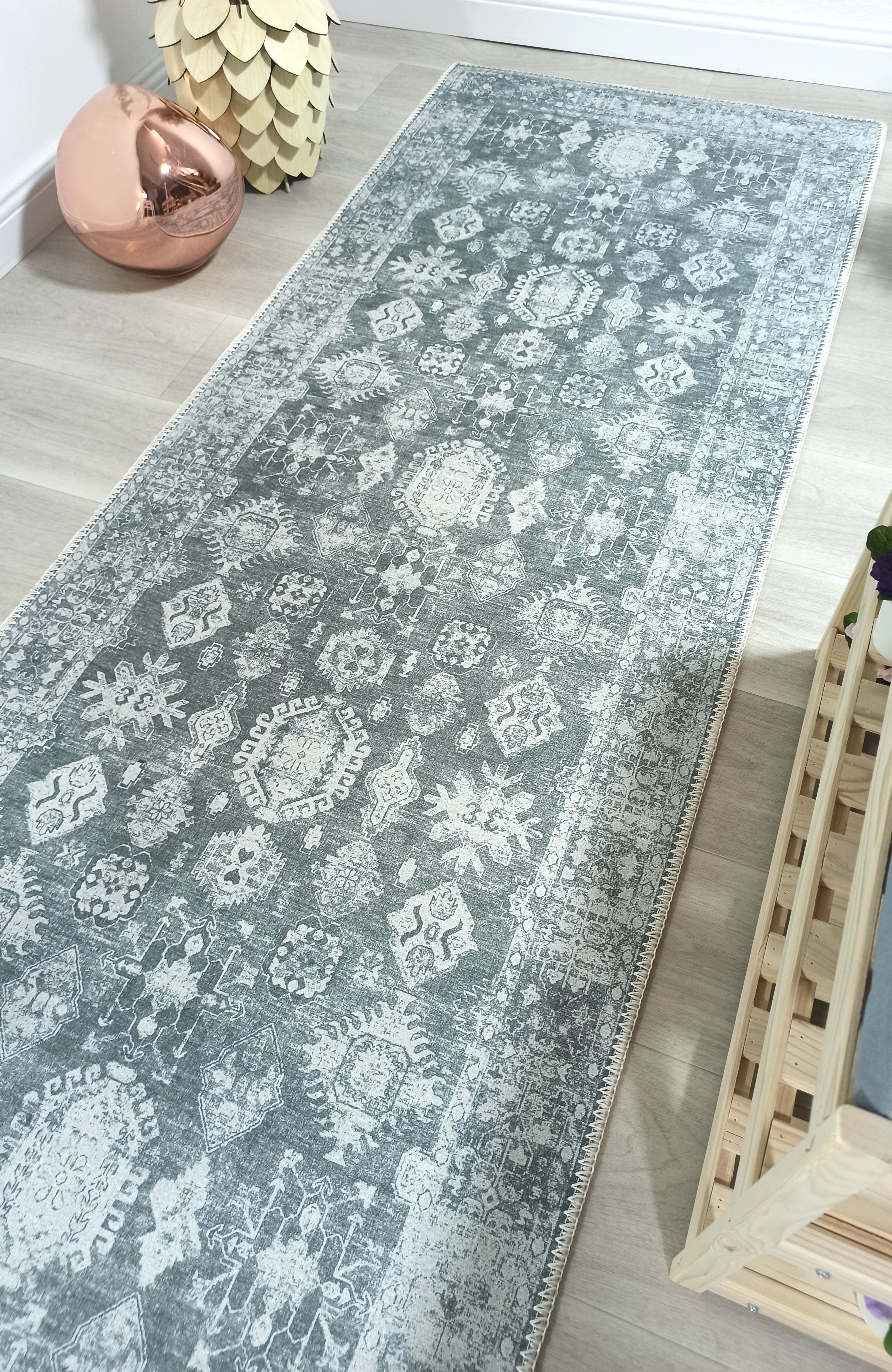 Turkish Vintage Distressed Gray Rug