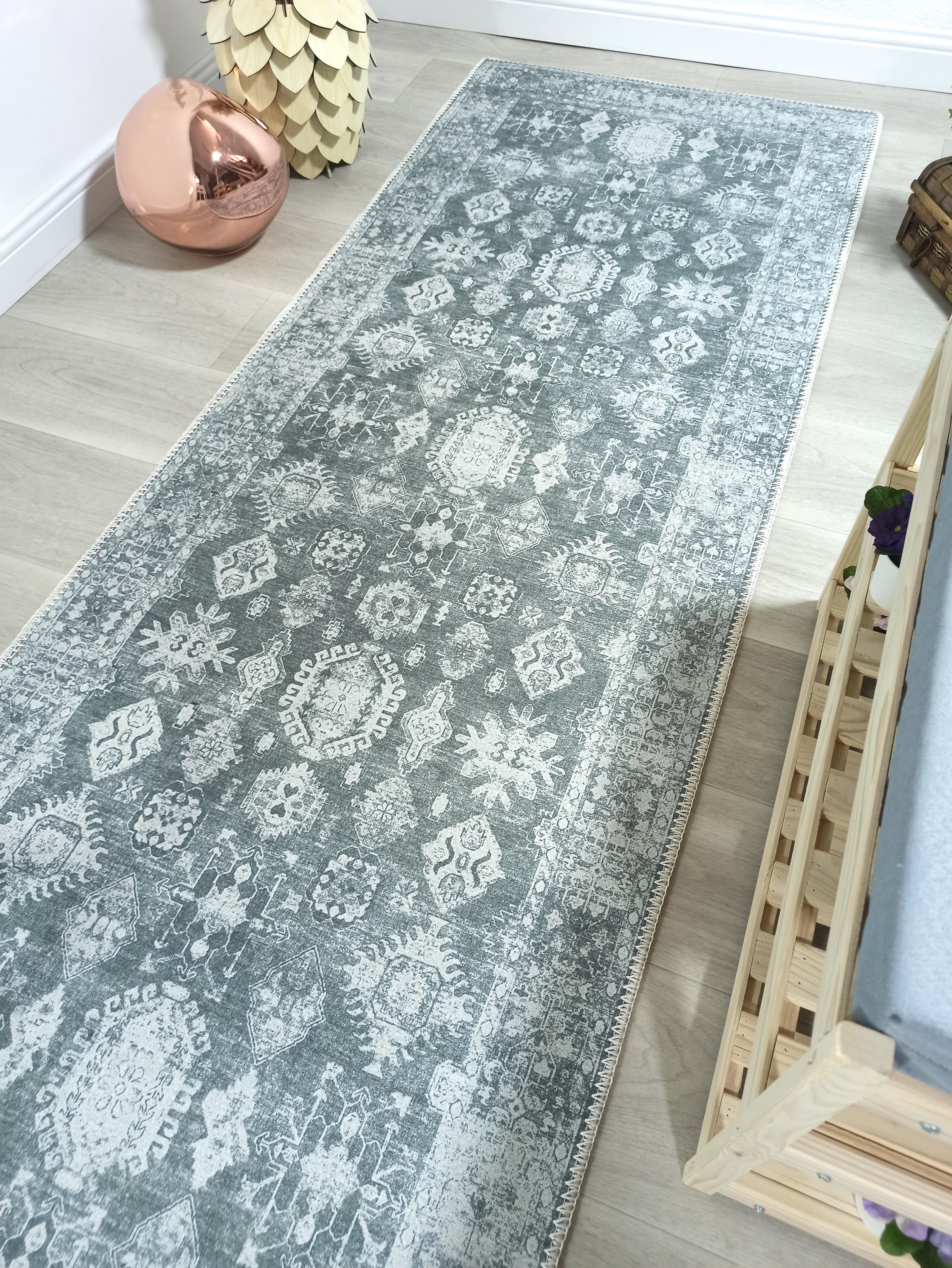 Turkish Vintage Distressed Gray Rug