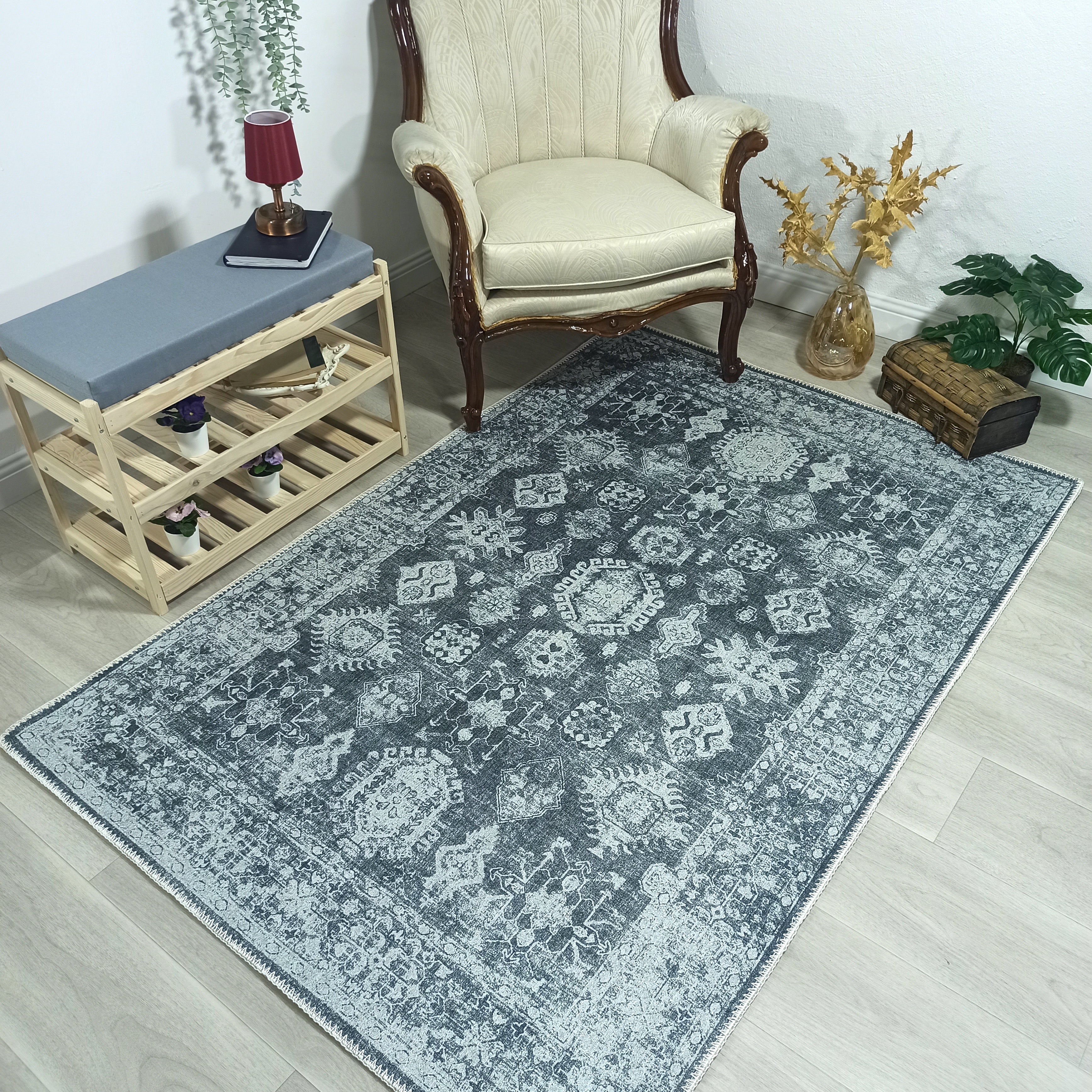 Turkish Vintage Distressed Gray Rug
